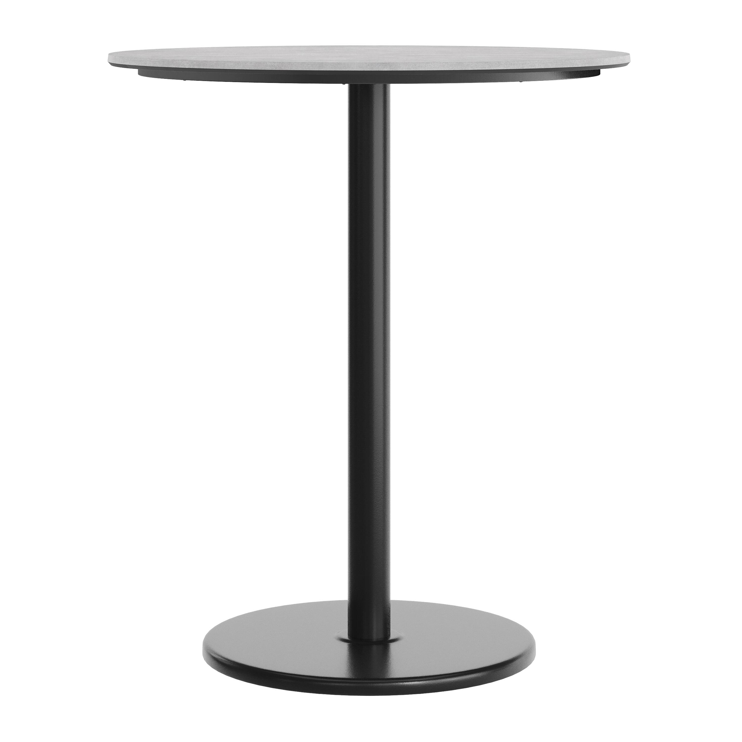 Alt View 7. Emma + Oliver - PureShield Tabletop with Seam-Free Surface Innovation and Bar Height Round Base - Gray Faux Concrete/Black Base.