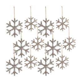 BreeBe - Wooden Snowflake Ornament with White Washed Finish (Set of 12) - White, Brown