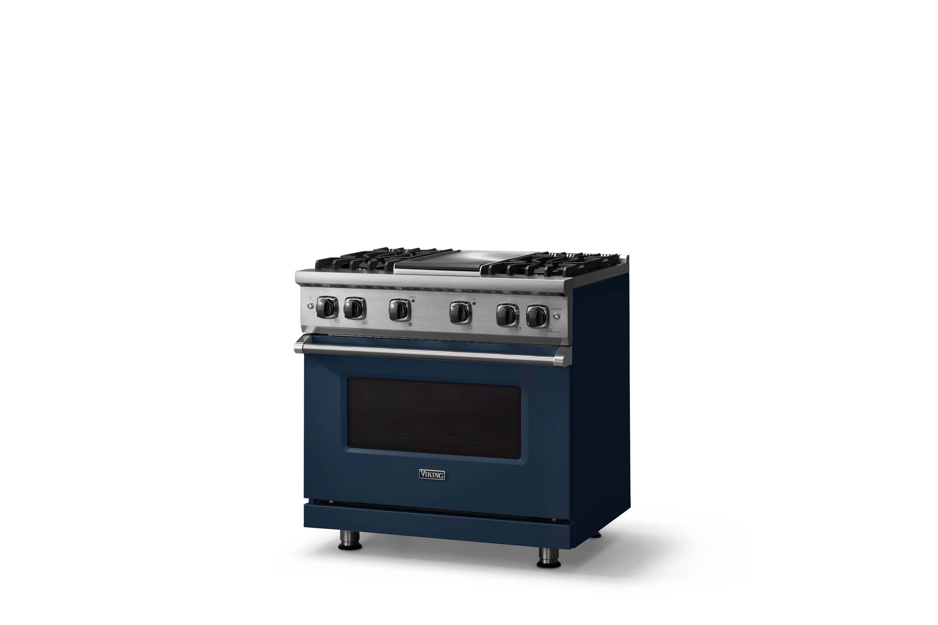 Angle. Viking - 5.1 Cu. Ft. 36"W Freestanding LP Gas Sealed 4 Burner Range with Griddle - Slate Blue.