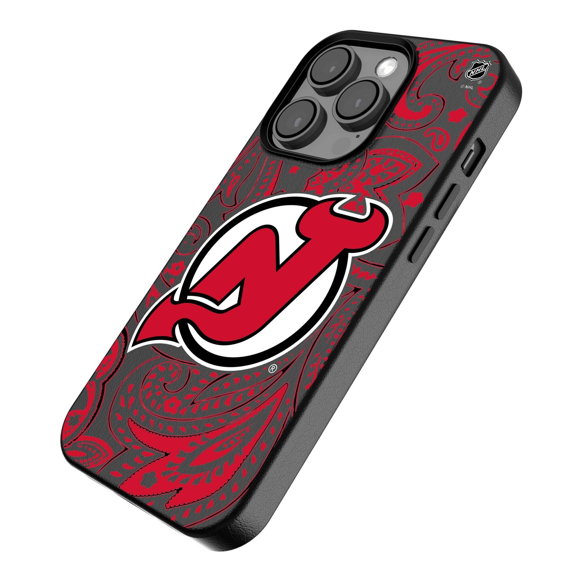 Alt View 1. Keyscaper - Black New Jersey Devils Paisley iPhone Magnetic Bump Case - 16 Pro - Black.