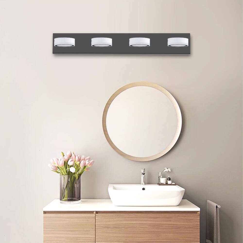 Front. APRILSOUL - 29 Inch Modern 4-Light LED Vanity Light Sleek Black Bathroom Wall Light Fixture for Mirror Shower and Bathroom Decor.