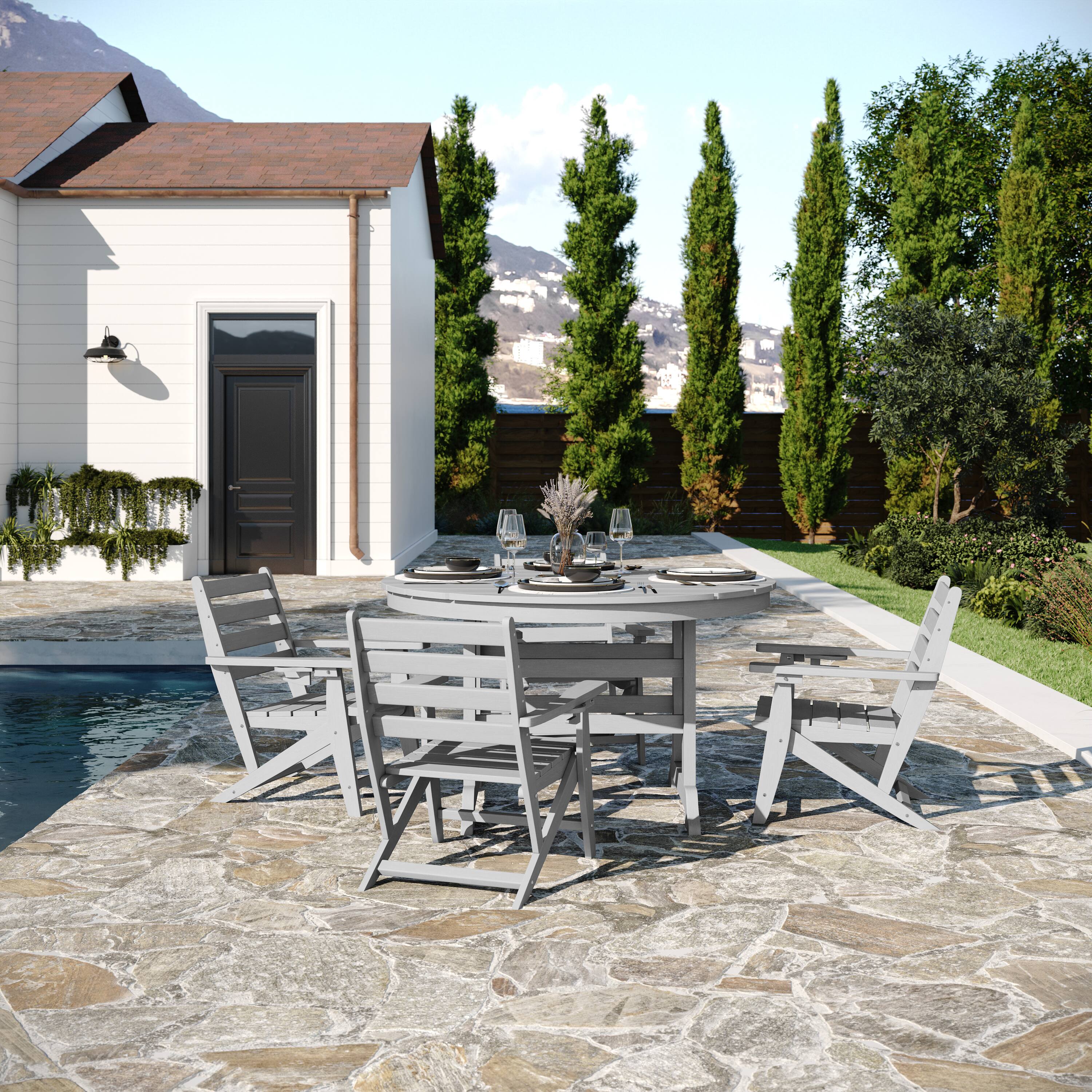 Alt View 2. Flash Furniture - Colonel Commercial Grade Indoor/Outdoor 48" Round Recycled HDPE Adirondack Dining Table for 4 in Gray - Gray.