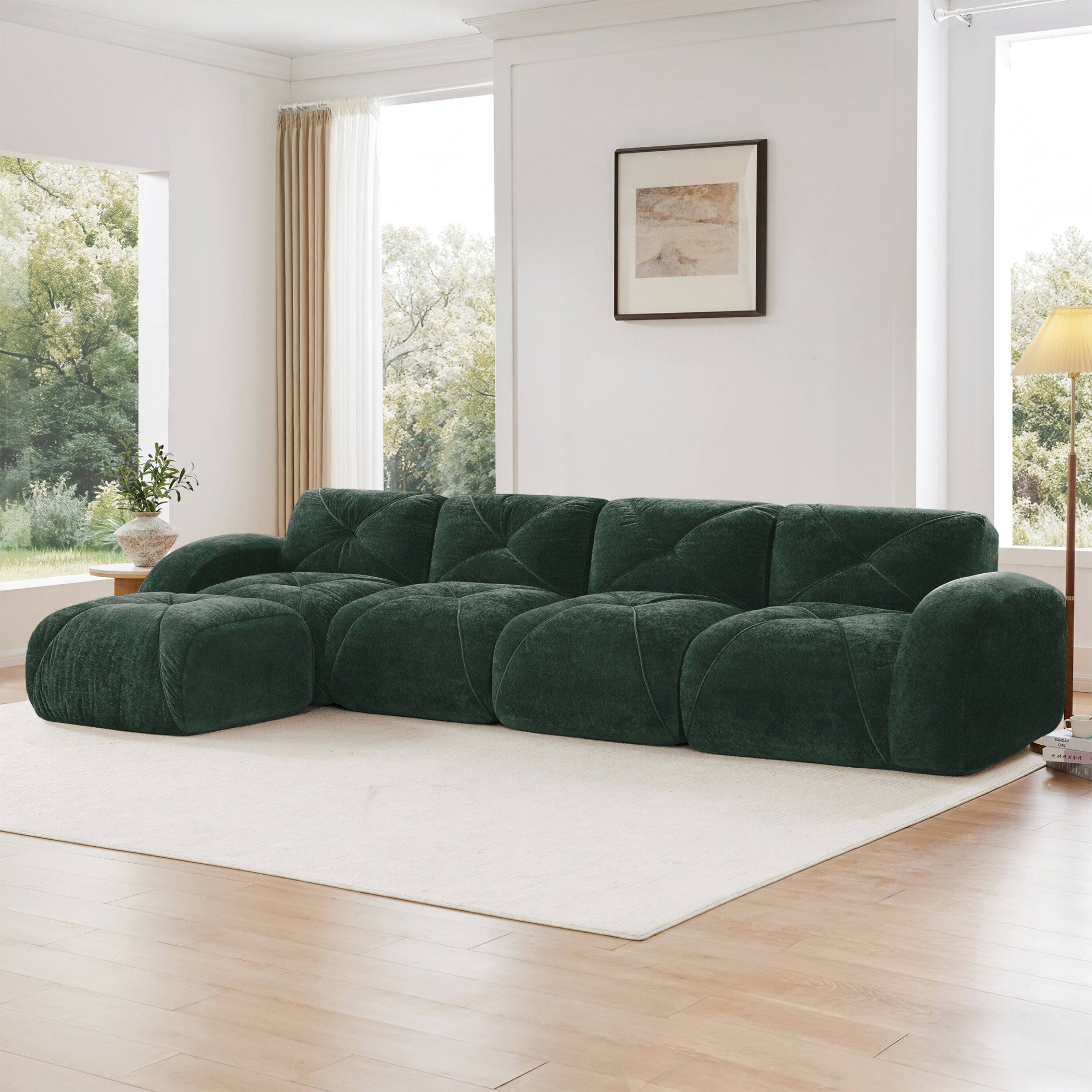 Alt View 1. Boyel Living - L Shaped Velvet Tufted Sofa Movable Ottoman 32D HD Sponge Ergonomic Anti Slip Free Combo No Assembly Living Room Green - Green.