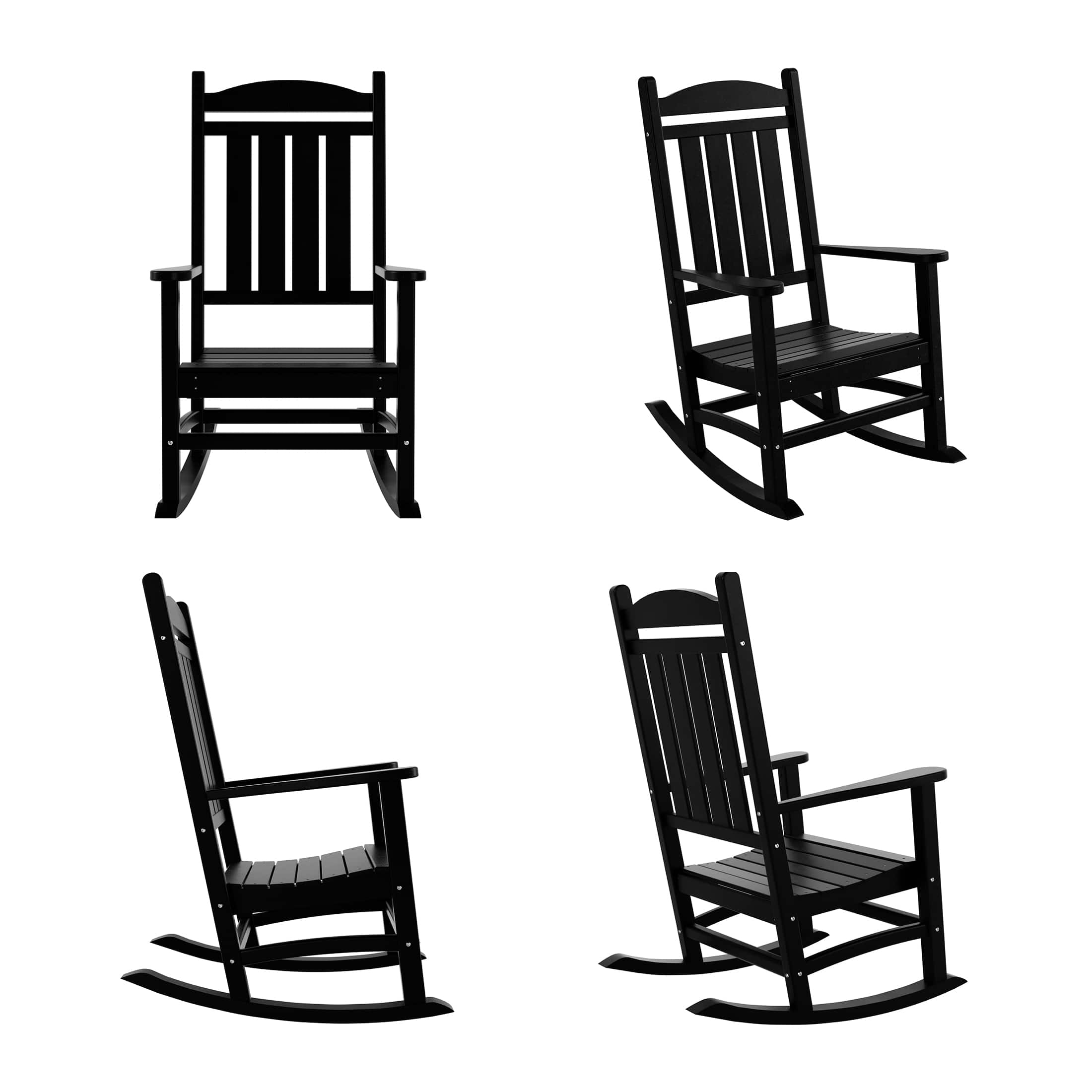WestinTrends - Malibu Outdoor Patio Poly Classic Porch Rocking Chair (Set of 4) - Black