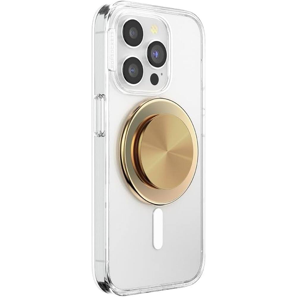 Angle. PARKER SLATER - MagSafe Phone Grip with Kickstand & Swappable Top – Alum Radial Gold - Aluminum Radial Gold.