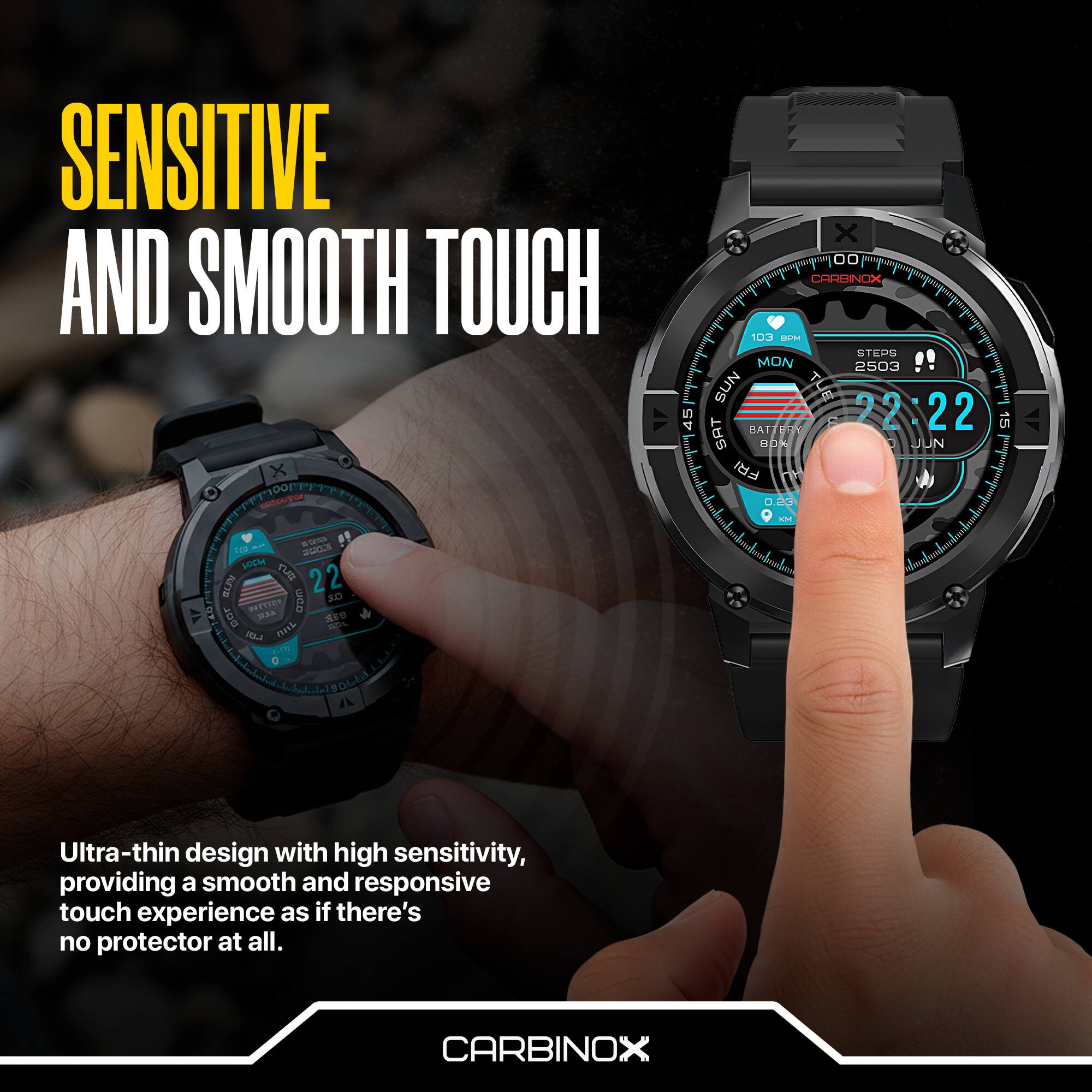 SENSITIVE AND SMOOTH TOUCH

Ultra-thin design with high sensitivity, providing a smooth and responsive touch experience as if there's no protector at all.

CARBINOX