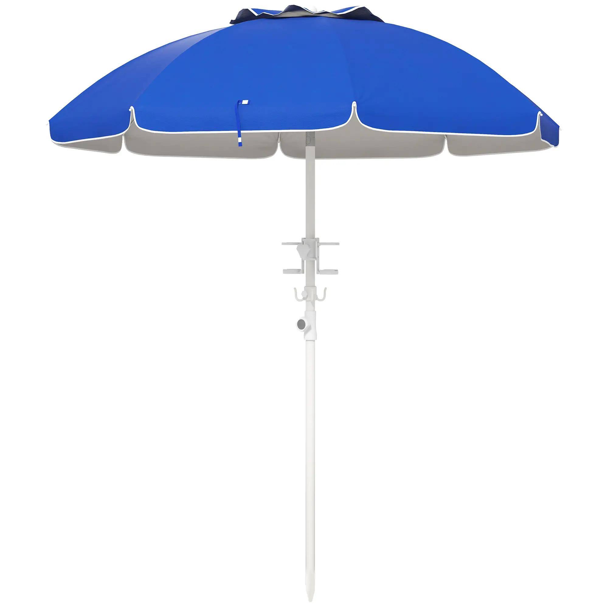 Alt View 7. Spaco - Spaco 5.7ft Travel Beach Umbrella with Tilt,Vent,Cup Holders,Hooks,Ruffles - Blue.