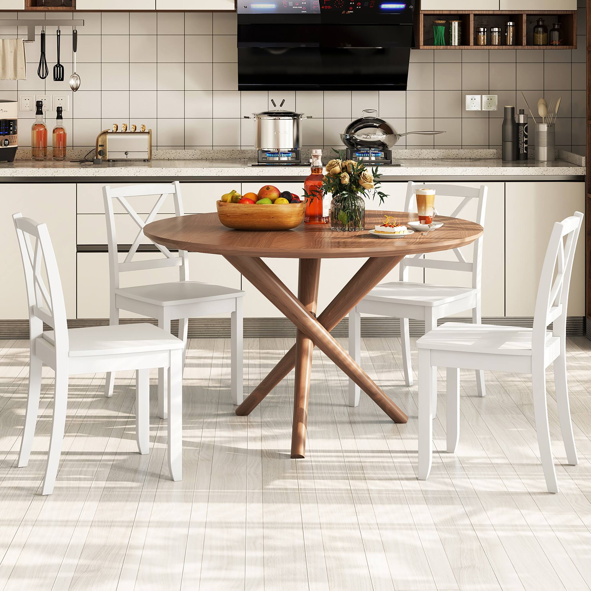 Alt View 3. Gymax - Gymax Dining Chair Set of 4 Kitchen Side Chairs w/ Rubber Wood Legs & Cross Back White - White.