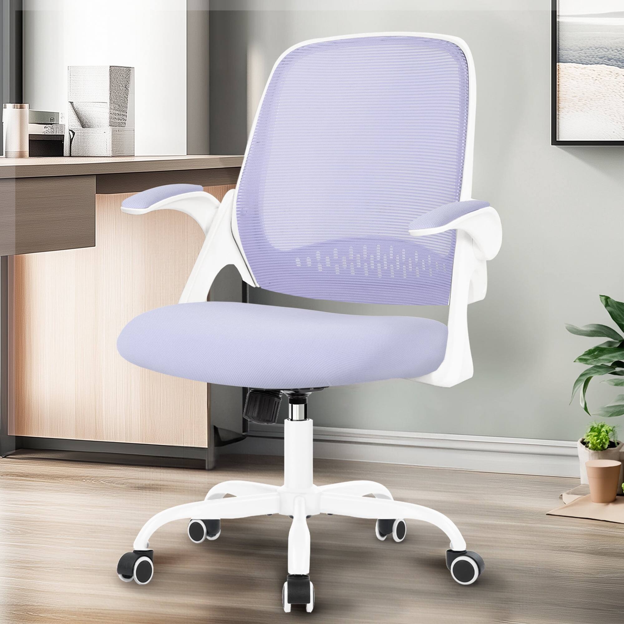 Alt View 5. Celtoss - Ergonomic Office Chair, Mesh Back with Flip-Up Arms, Lumbar Support, Adjustable Height & Rolling Wheels - Steel Base-Purple.