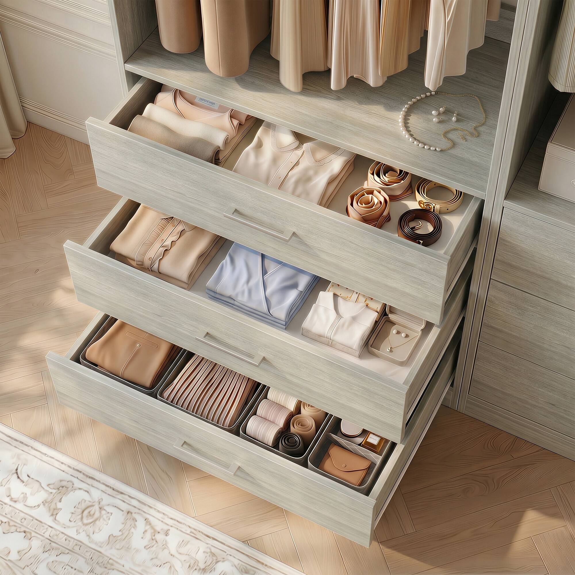 Alt View 1. Aheaplus - 3-Pack Freestanding Closet System with Drawers, Shelves and Hanging Rod - 24"L x 15"W x 80"H,Ships in 3 packages - White Oak.