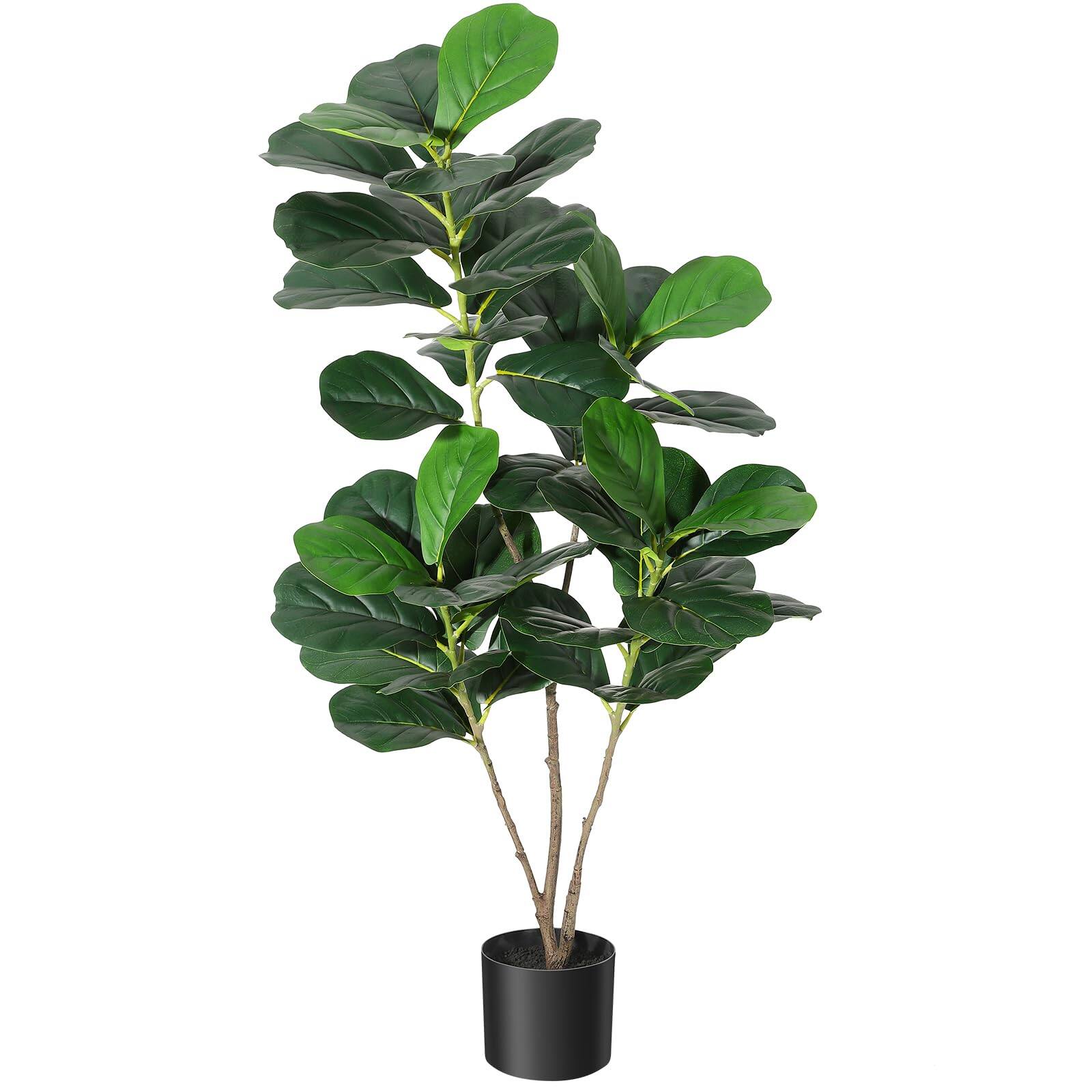 Front. Homhougo - Artificial Tree,Faux Fiddle Leaf Fig Tree,4ft Tall Ficus Tree Artificial for Home Decor - Green.