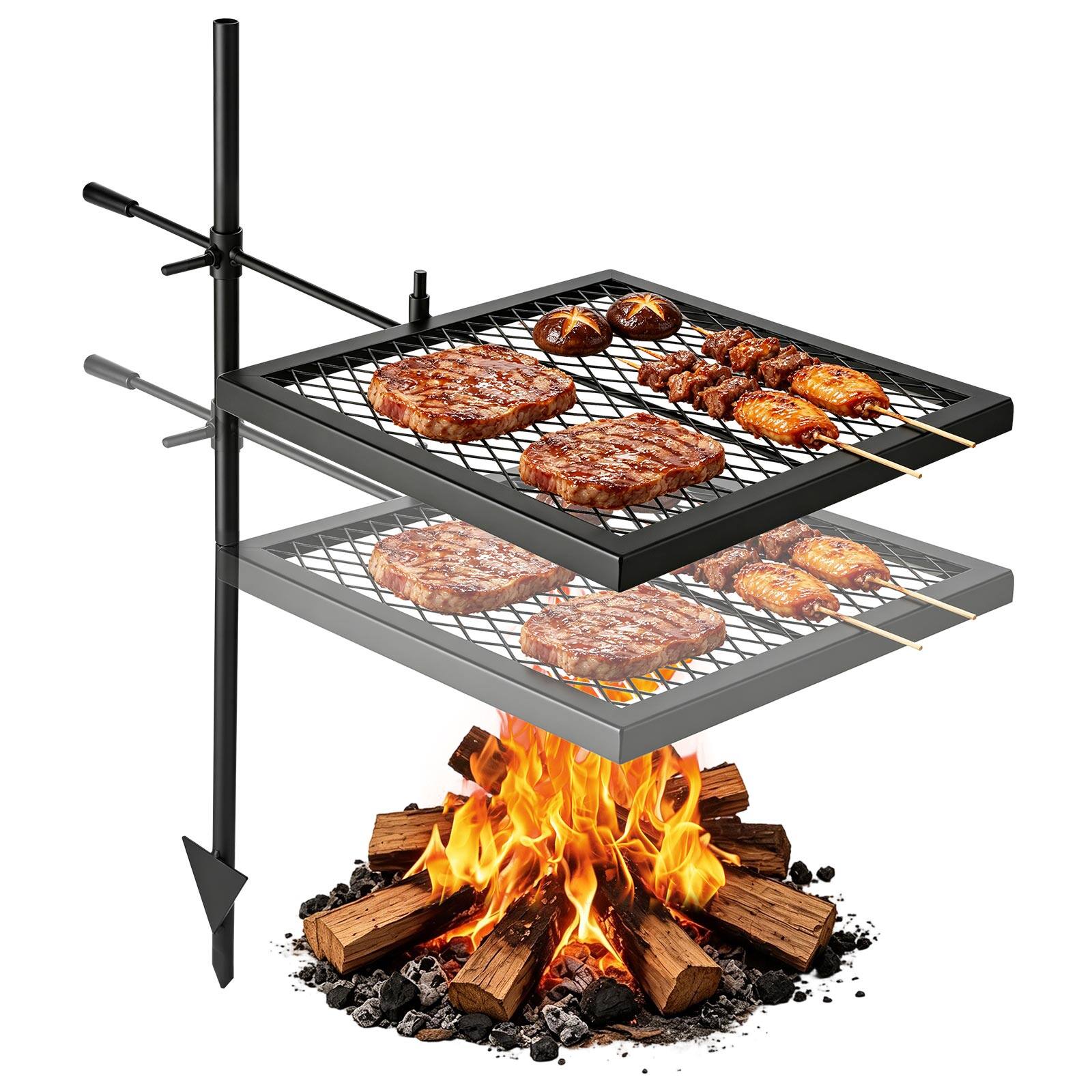 Front. VEVOR - Heavy Duty Swivel Campfire Grill, 16" Portable Camping Grill Grate, Sturdy Steel BBQ Mesh, 360° Height Adjustable Over - Black.