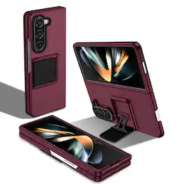 Dteck - Case for Samsung Galaxy Z Fold 6 Built-in Foldable Kickstand Slim Fit Non-Slip Shockproof Rugged Cover - Winered