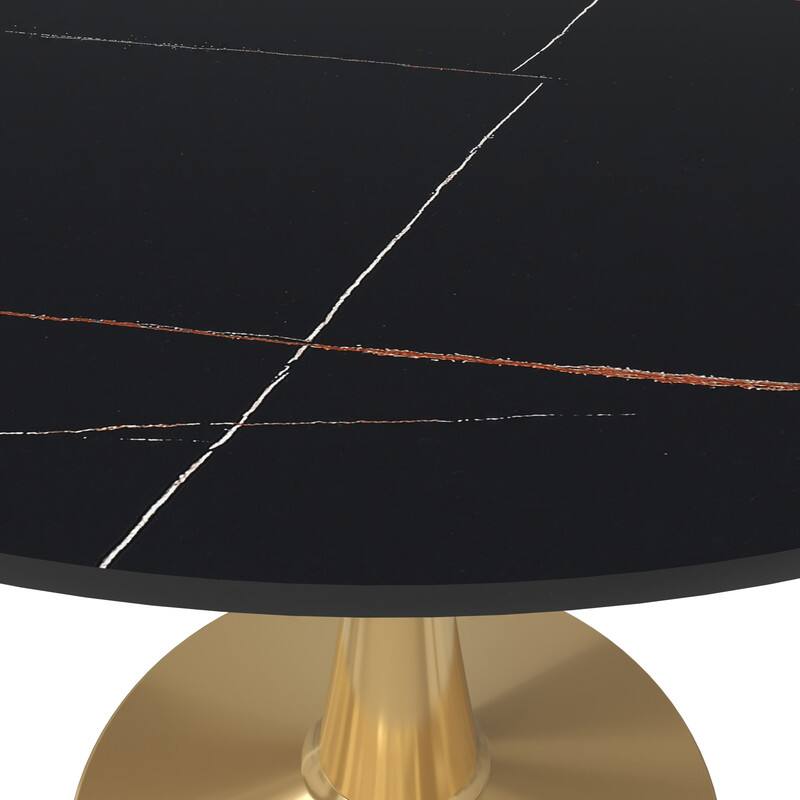Alt View 2. LeisureMod - Bristol 40" Round Modern Dining Table, Sintered Stone/MDF Top - Minimalist Pedestal Base with Floor Protection - Stone - Black.