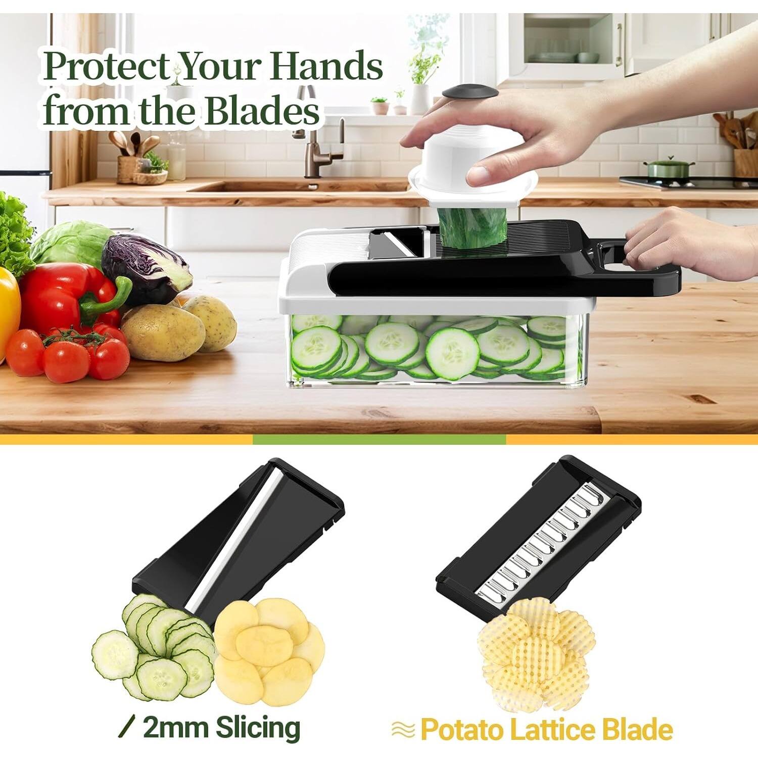 Protect Your Hands from the Blades / 2mm Slicing / Potato Lattice Blade