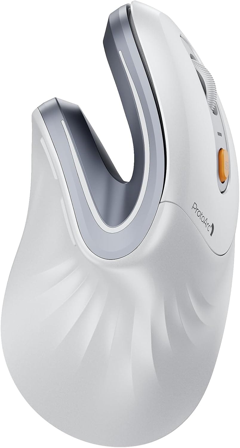 Front. ProtoArc - ProtoArc EM11 NL Wireless Ergonomic Vertical Mouse, White - White & Silver.