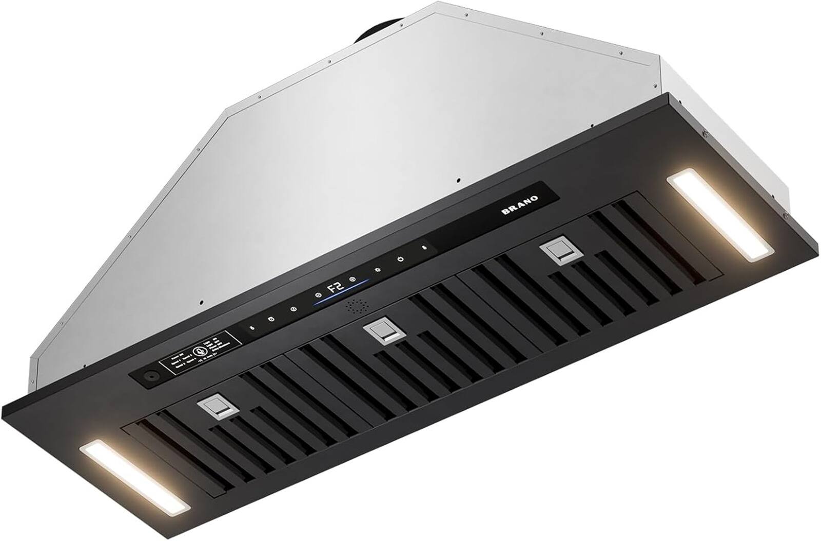 Angle. COWLOWN - 36in Range Hood Insert 900 CFM Voice Gesture Touch Control Ducted Ductless Black - Black.