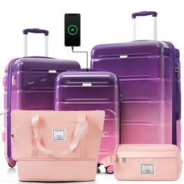 BreeBe - 5 Piece ABS+PC Hardshell Luggage Set with Spinner Wheels, 20'' Suitcase with USB Port and Travel Bag - Purple, Pink