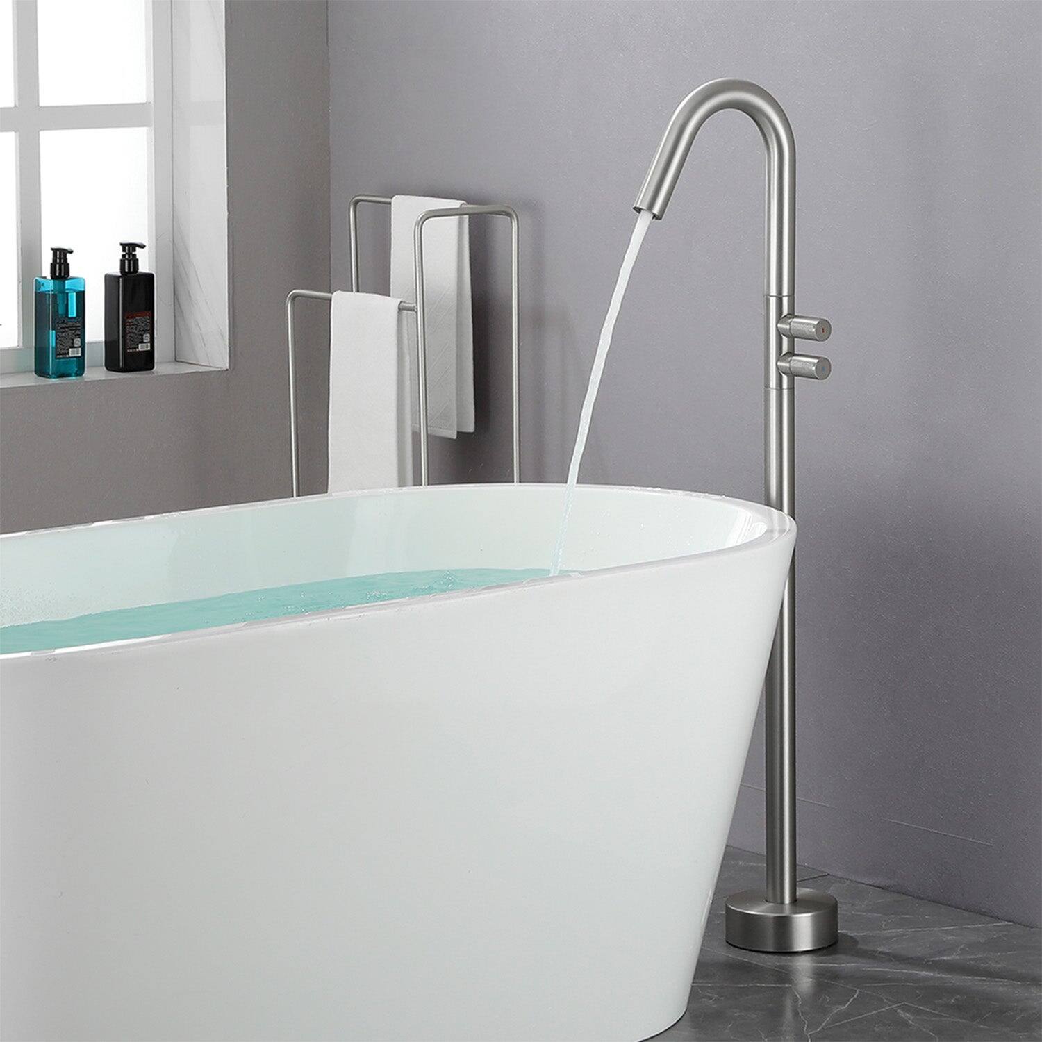 Alt View 2. Boyel Living - Brushed Bathtub Faucet 360 Degrees Rotatable Dual Knob Handle Brass SUS304 - Brushed Nickel.