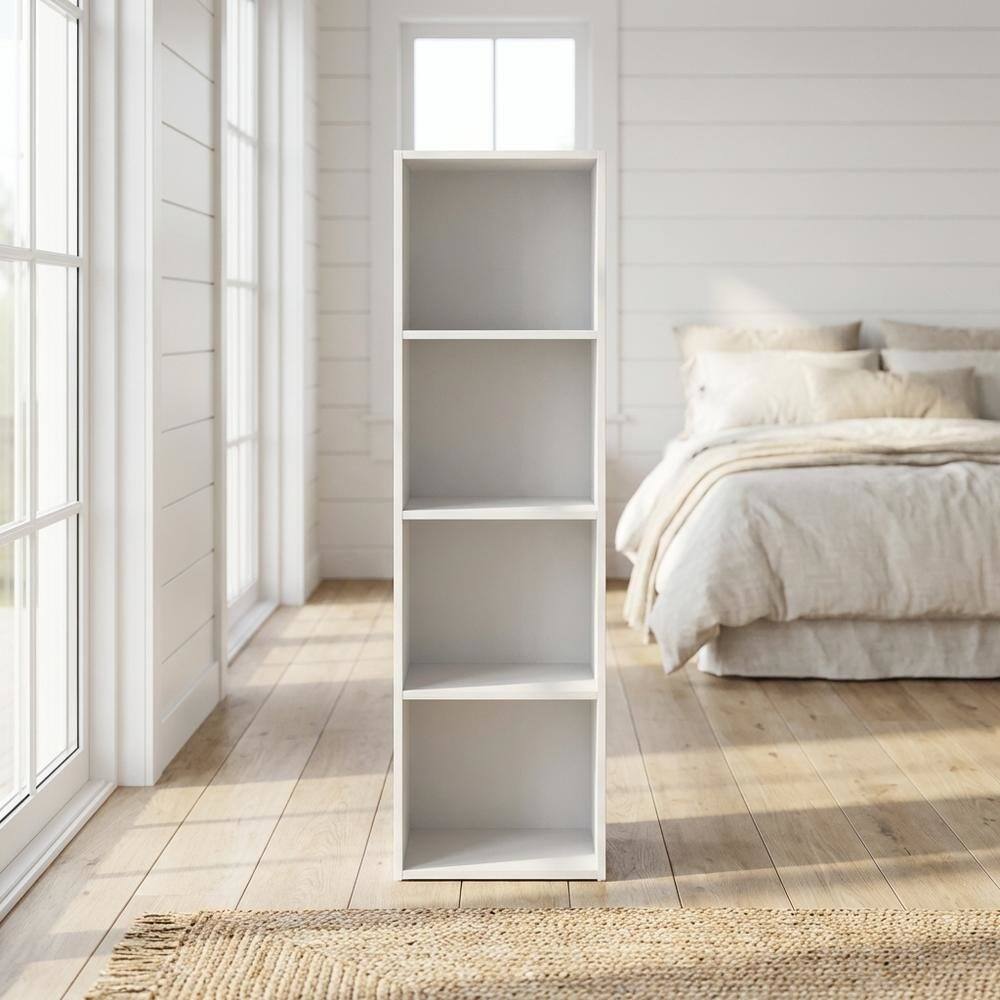 Alt View 3. FurniFact - Wooden 4-Tier Open Shelf Closet Organizer for Multipurpose Storage - White.