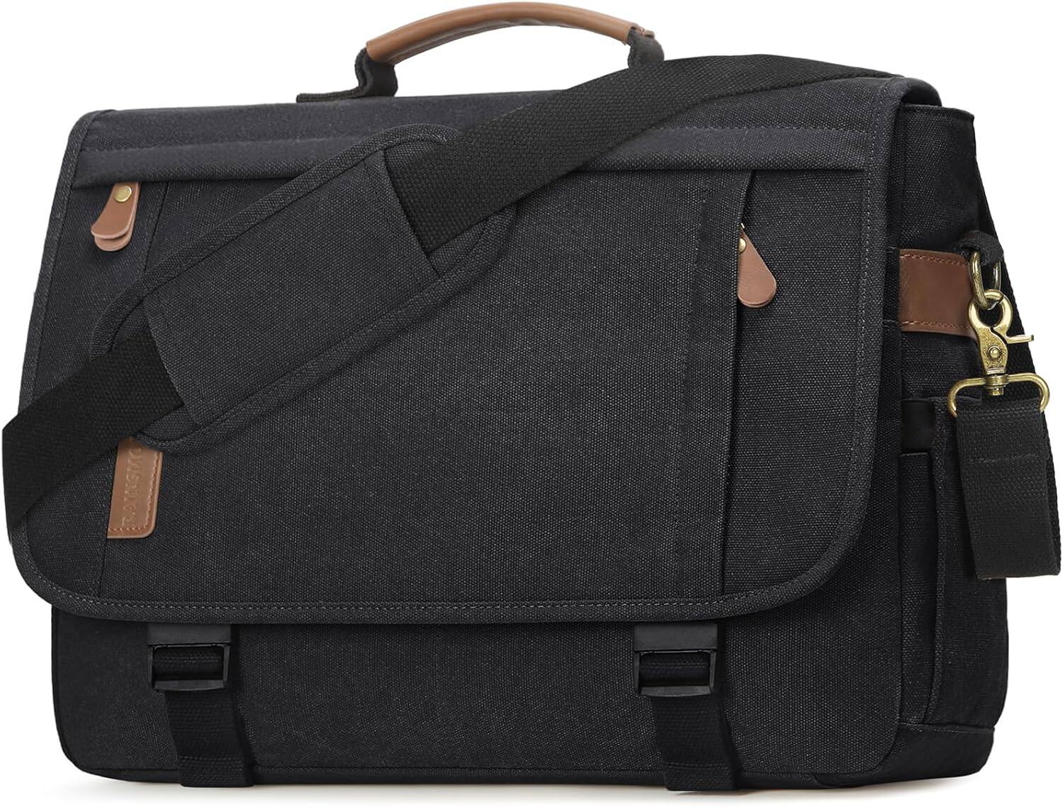 Front. Vulpecula Spade - Messenger Bag for Men 17-17.3 Inch Laptop Bag Water-resistant Canvas Computer Shoulder Bag - Black.
