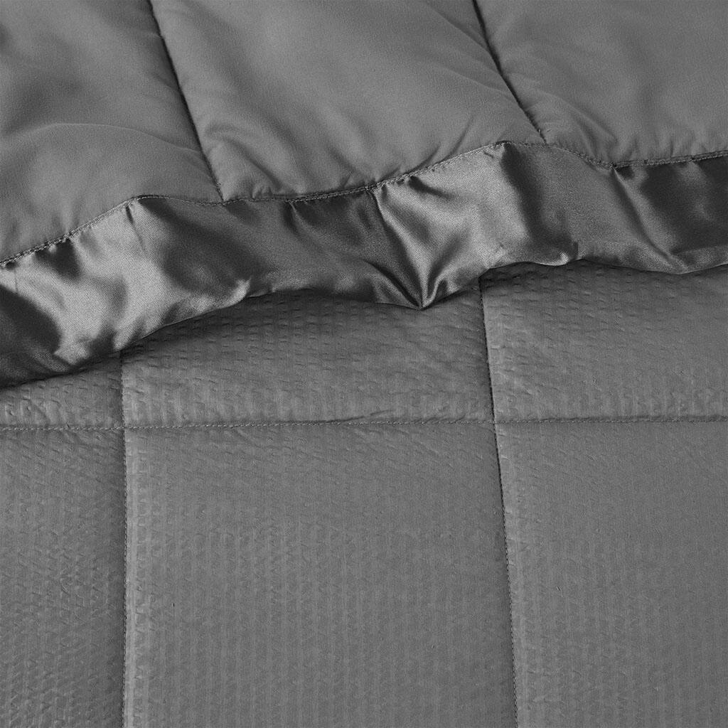 Alt View 5. Gracie Mills - Gracie Mills Lucile Textured Oversized Down Alternative Blanket with Satin Trim - Charcoal.