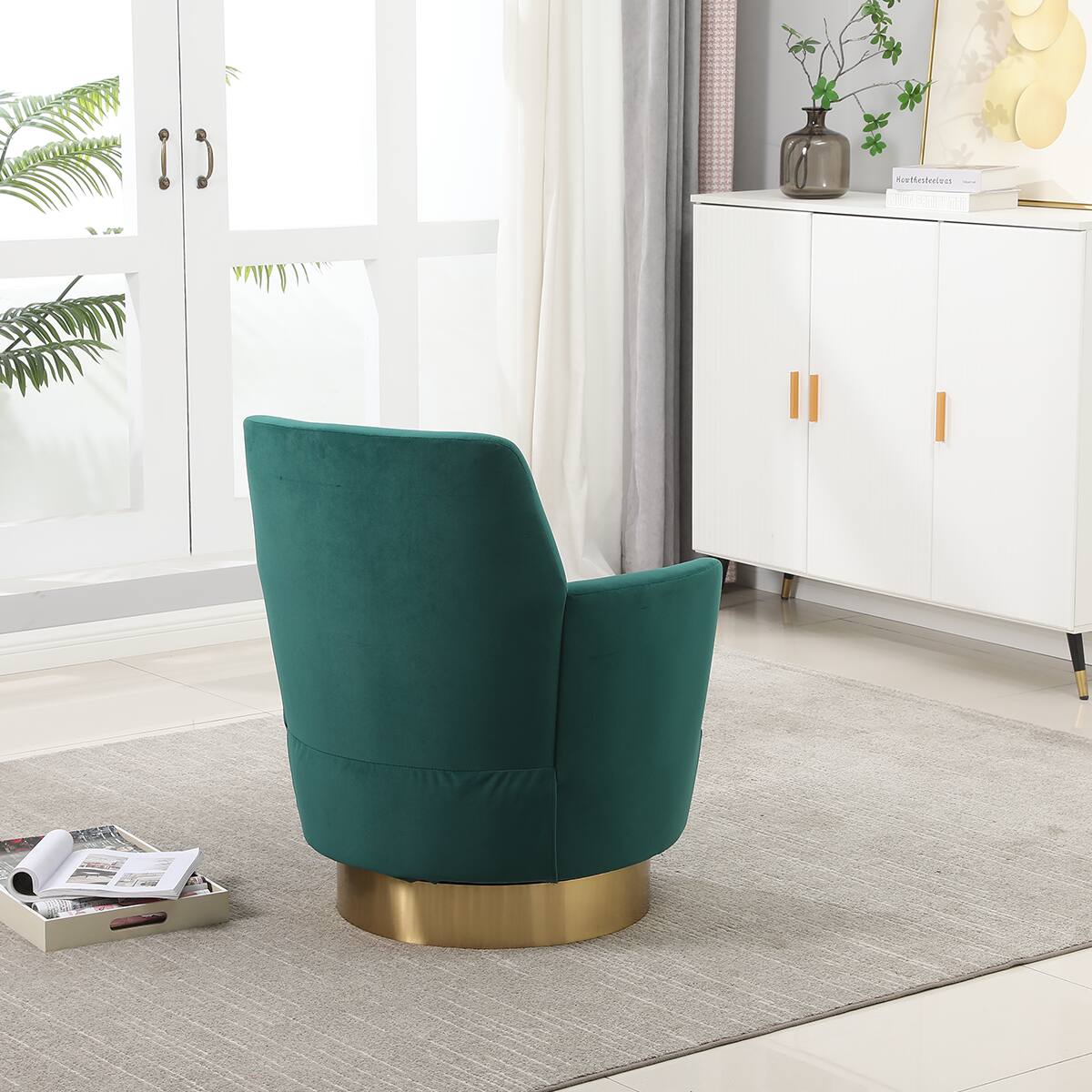 Alt View 4. Trinkets Crazed - Swivel Barrel Chair,Modern Comfy Velvet Upholstered Round Swivel Accent Chairst,360 Degree Single Sofa Chair Armchair - Emerald.
