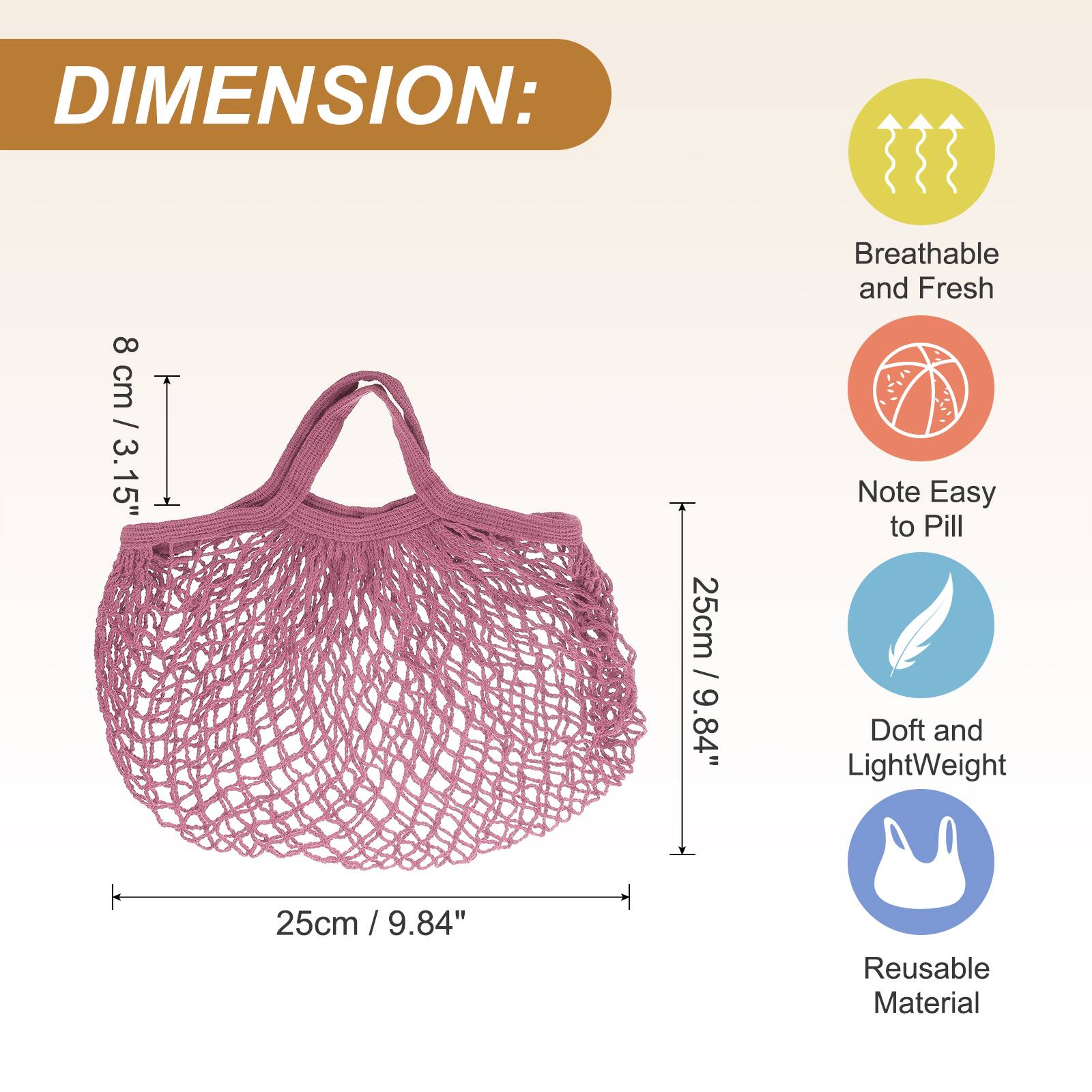 DIMENSION: 8 cm / 3.15" x 15" x 25cm / 9.84"  
Breathable and Fresh  
Note Easy to Pill  
Doff and LightWeight  
Reusable Material