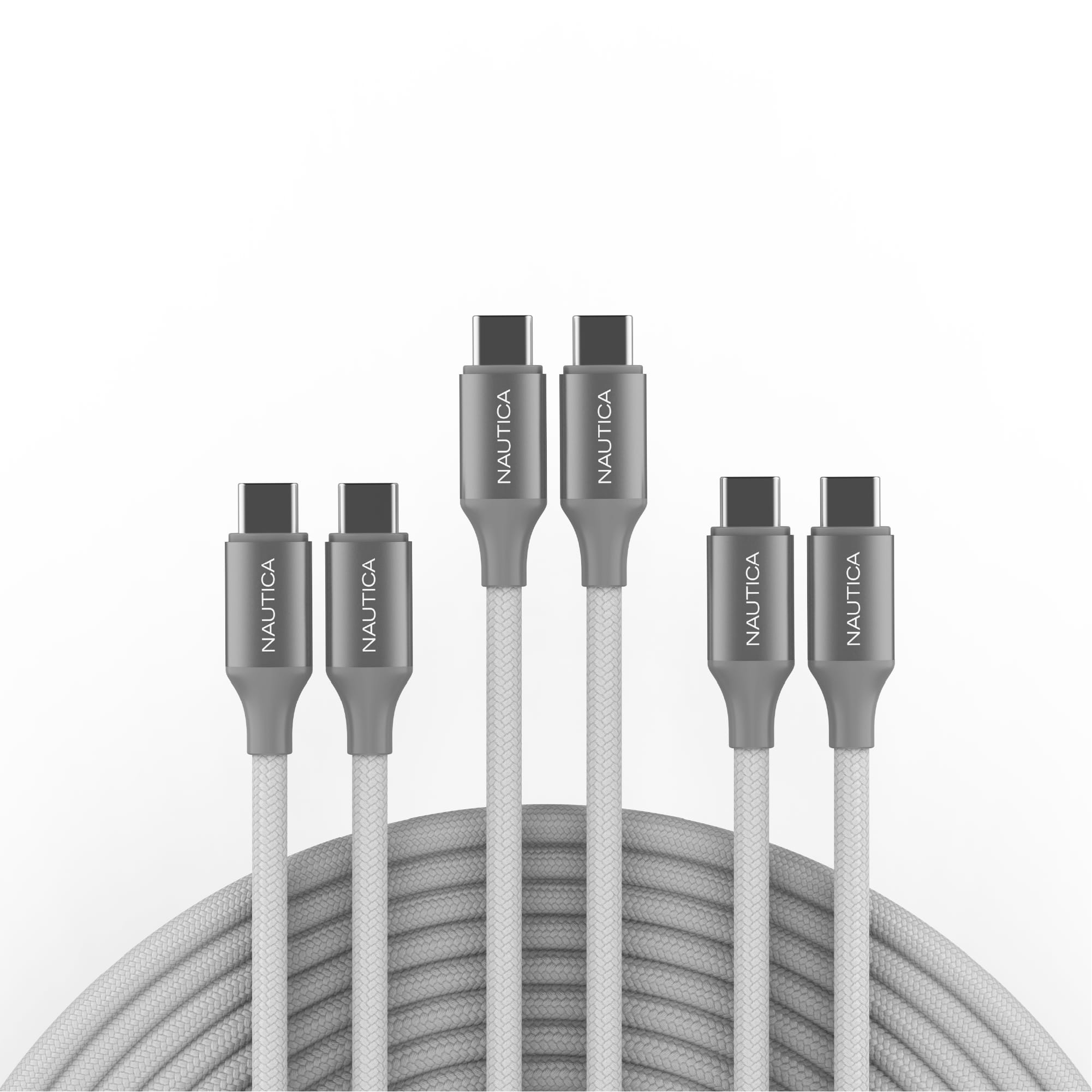 Nautica - Turan CB530 USB C to USB C Cable 60W PD Fast Charging 3 Pack, 4ft Cable for iPhone 17/16/15, Samsung, MacBook - White