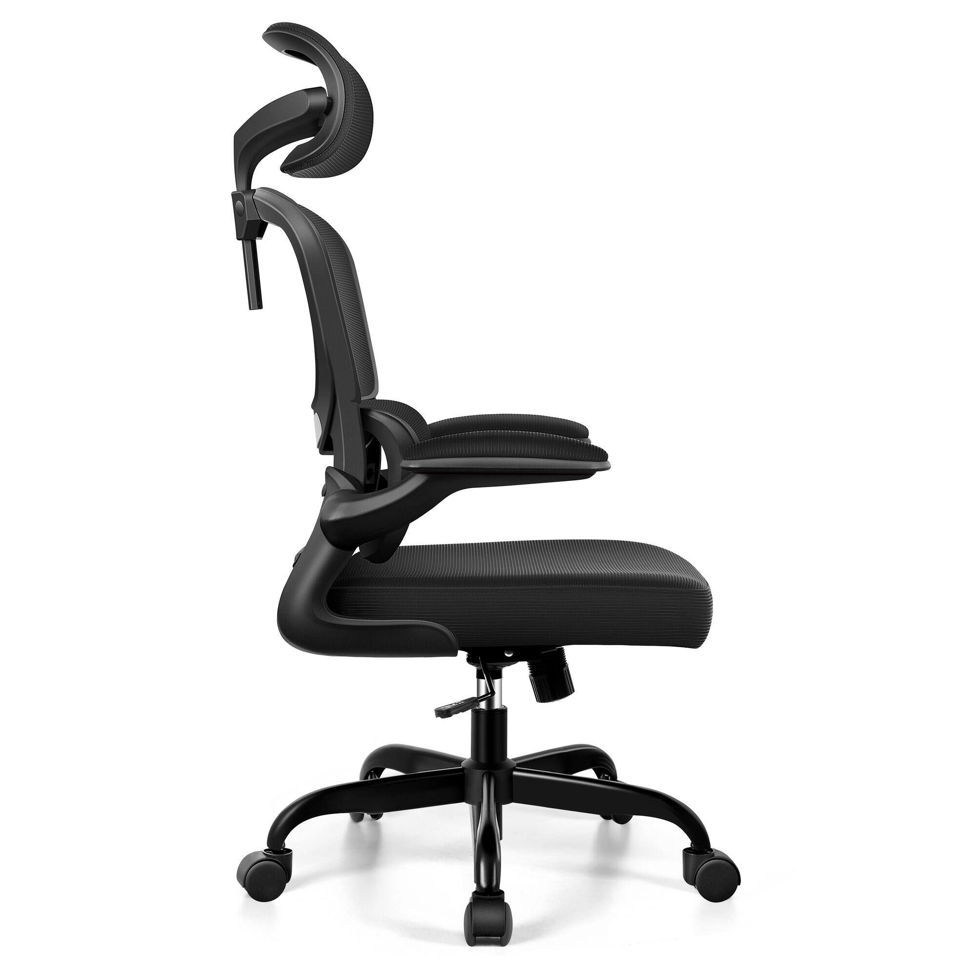 Left. Brick Attic - High Back Ergonomic Office Chair with Lumbar Support and Adjustable Headrest, Computer Chair with Flip-up Armrests - Black.