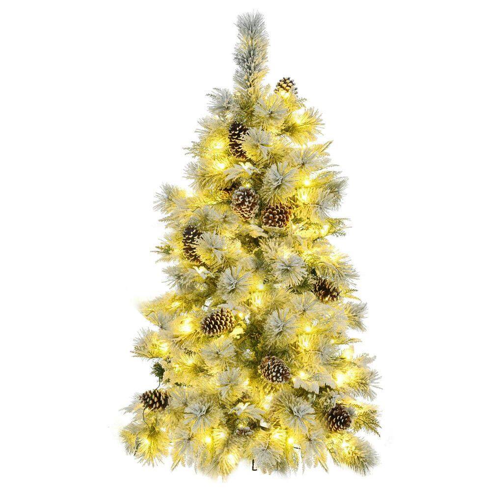 Alt View 1. Resenkos - 4ft Pre-Lit Snow Flocked Spruce Christmas Tree with 120 Multi-Color LEDs and 170 Branch Tips, White and Green - Green.