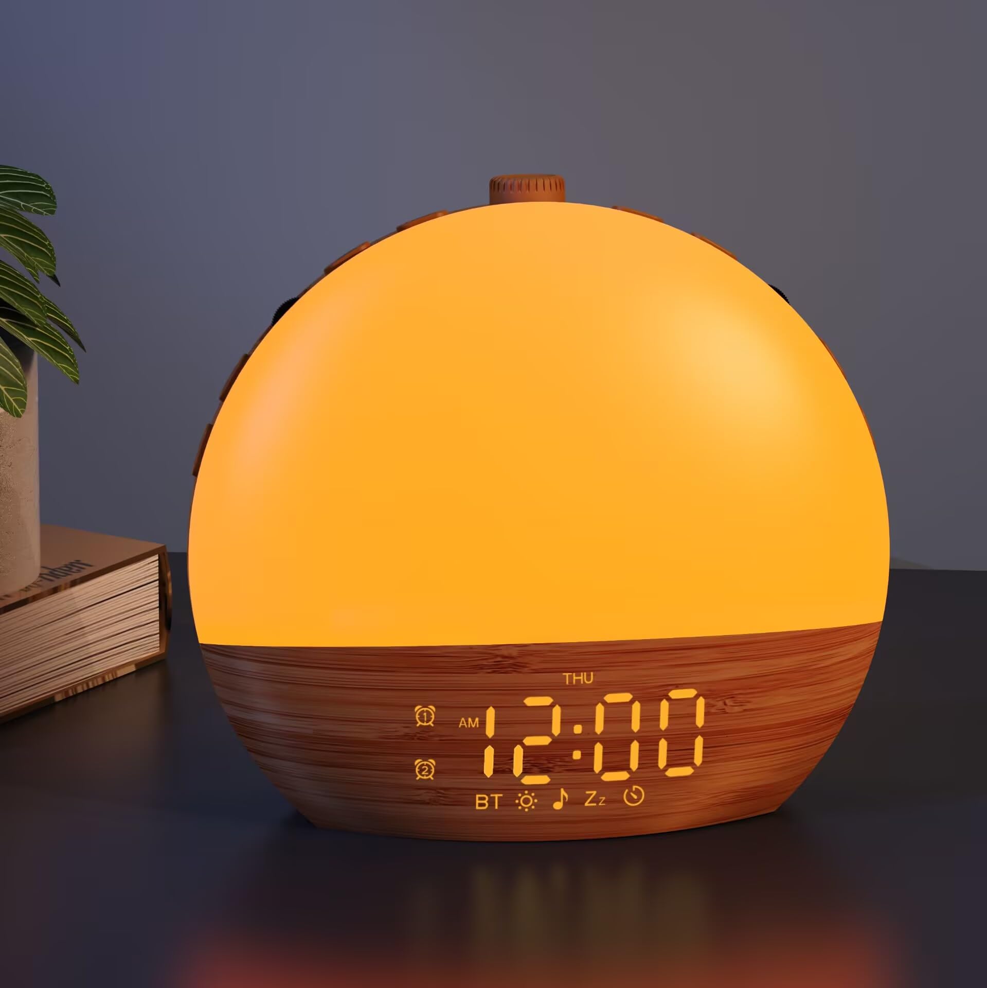Front. Dazzed Corner - Sunrise Alarm Clock with Sound Machine,Dual Digital Alarm Clocks - Wood.