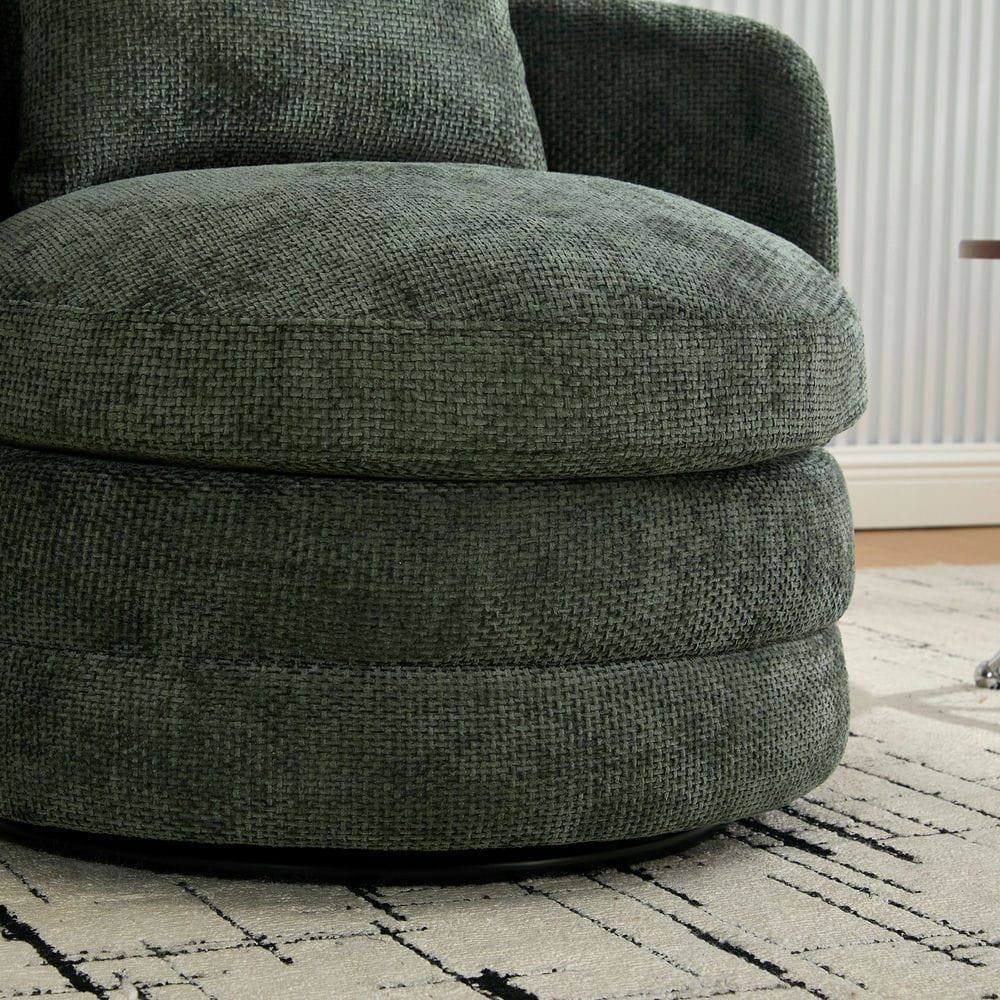 Alt View 2. Kadyn - 30" Round Swivel Barrel Accent Chair with Pillow, 360° Chenille Armchair - Green.