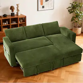 Vipbear - 81" L Shaped Chenille Sleeper Sofa Bed with Pull Out Bed Reclining Backrest,Storage Chaise,USB Ports,Tool-Free Assembly - Green