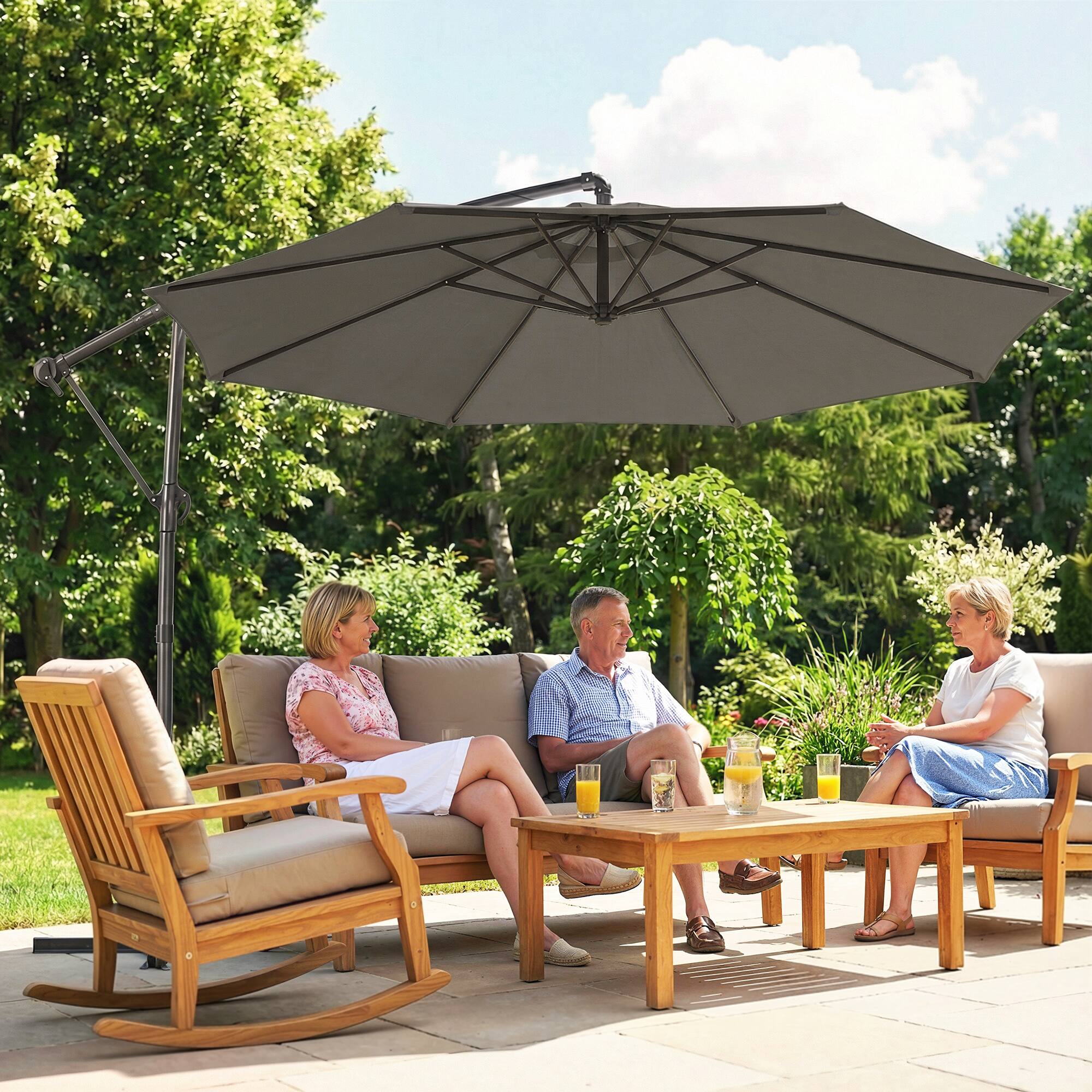 Alt View 8. Outsunny - ft Offset Patio Umbrella with Cover, Hanging Cantilever Umbrella with 360° Rotation, Crank Handle.
