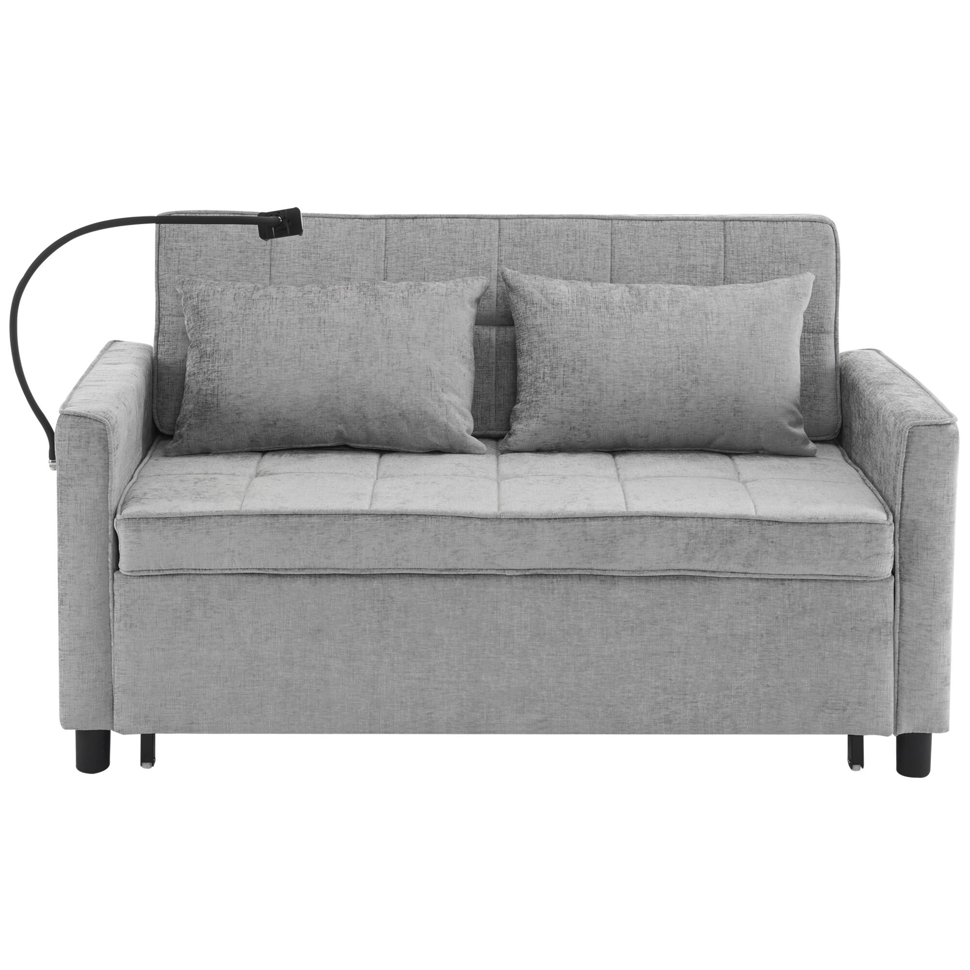 Alt View 3. Anysun - 56.9" Loveseat Pull-Out Sofa Bed with USB Ports - Reversible Cushion, Side Pockets & Phone Holder for Living Room - Grey.