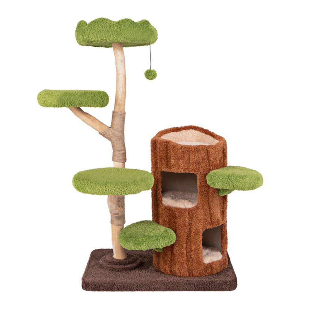 Angle. Kadyn - Cat Scratching Tower,Cat Tree, Multi-level Cat Tree with Double Decker Cat House and Sisal Panel-Brown - Brown.