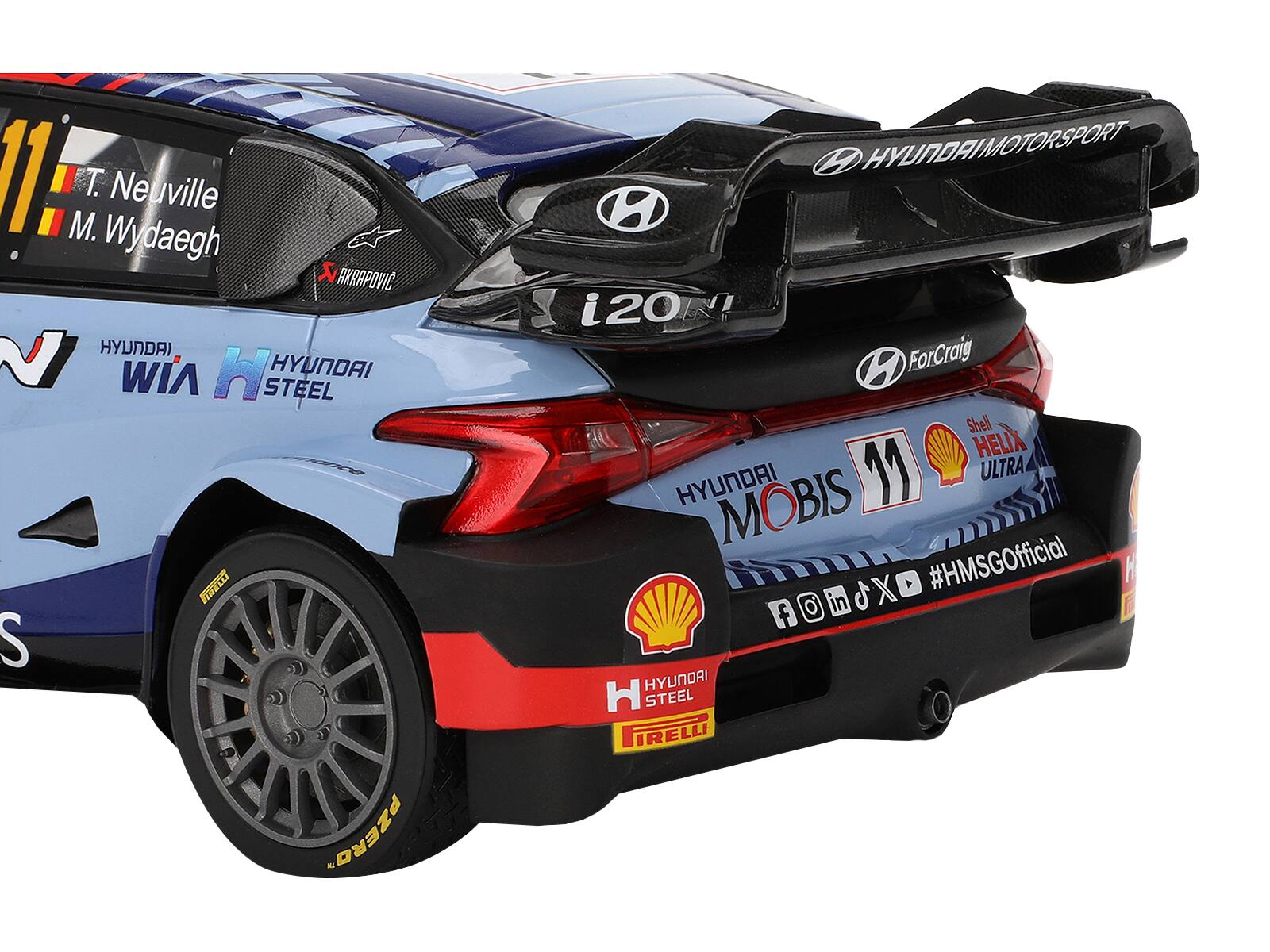 11  
T. Neuville  
M. Wydaeghe  

HYUNDAI  
WIA  
HYUNDAI STEEL  
HYUNDAI MOBIS  
HYUNDAI MOTORSPORT  

ForCraig  
Shell HELIX ULTRA  

#HMSGOfficial  

HYUNDAI STEEL  
PIRELLI  

i20 N