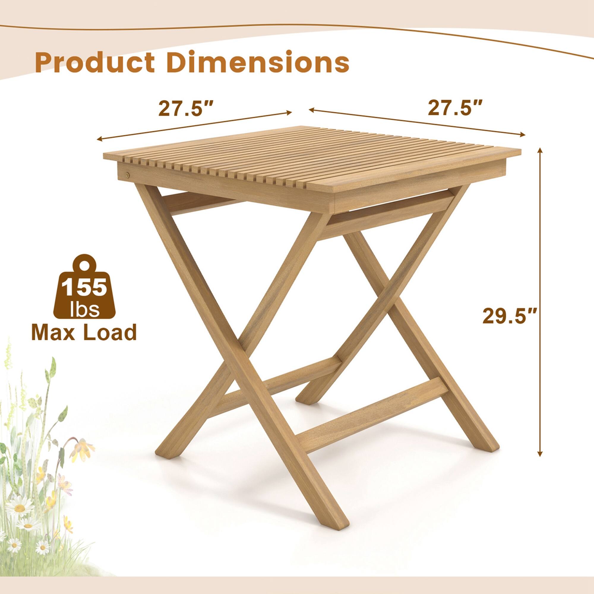 Product Dimensions: 27.5" x 27.5" x 155 lbs Max Load.