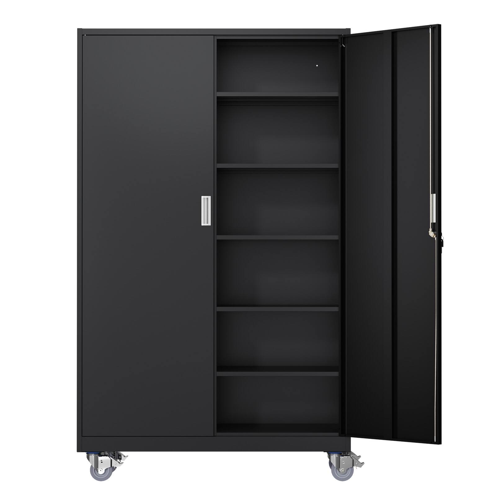 Alt View 6. Winado - Large Metal Storage Cabinet with 2 Doors, 5 Adjustable Shelves, 900 lbs Capacity, 360° Swivel Wheels for Garage, Office - Black.