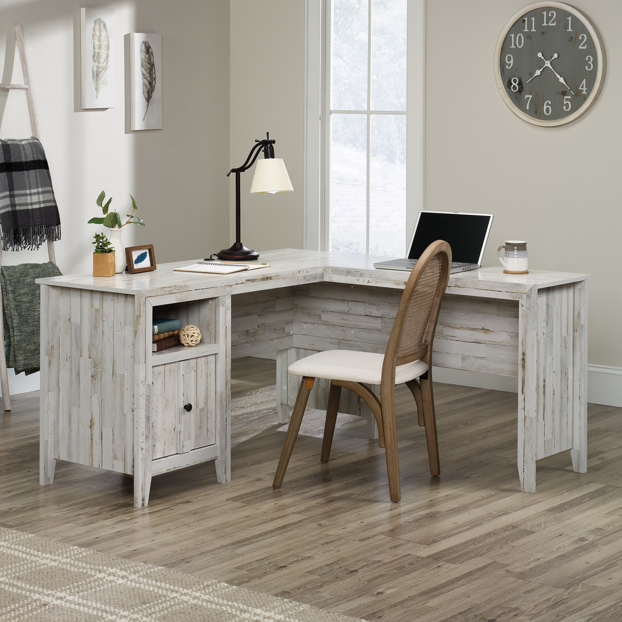 Left. Sauder - Dakota Pass L-Desk - White Plank - White Plank.