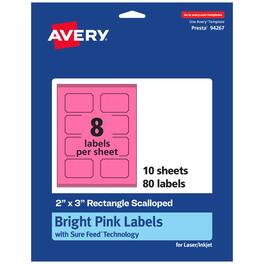 Avery - Printable Rectangle Scalloped Labels, Bright 2" x 3", 80ct - Pink