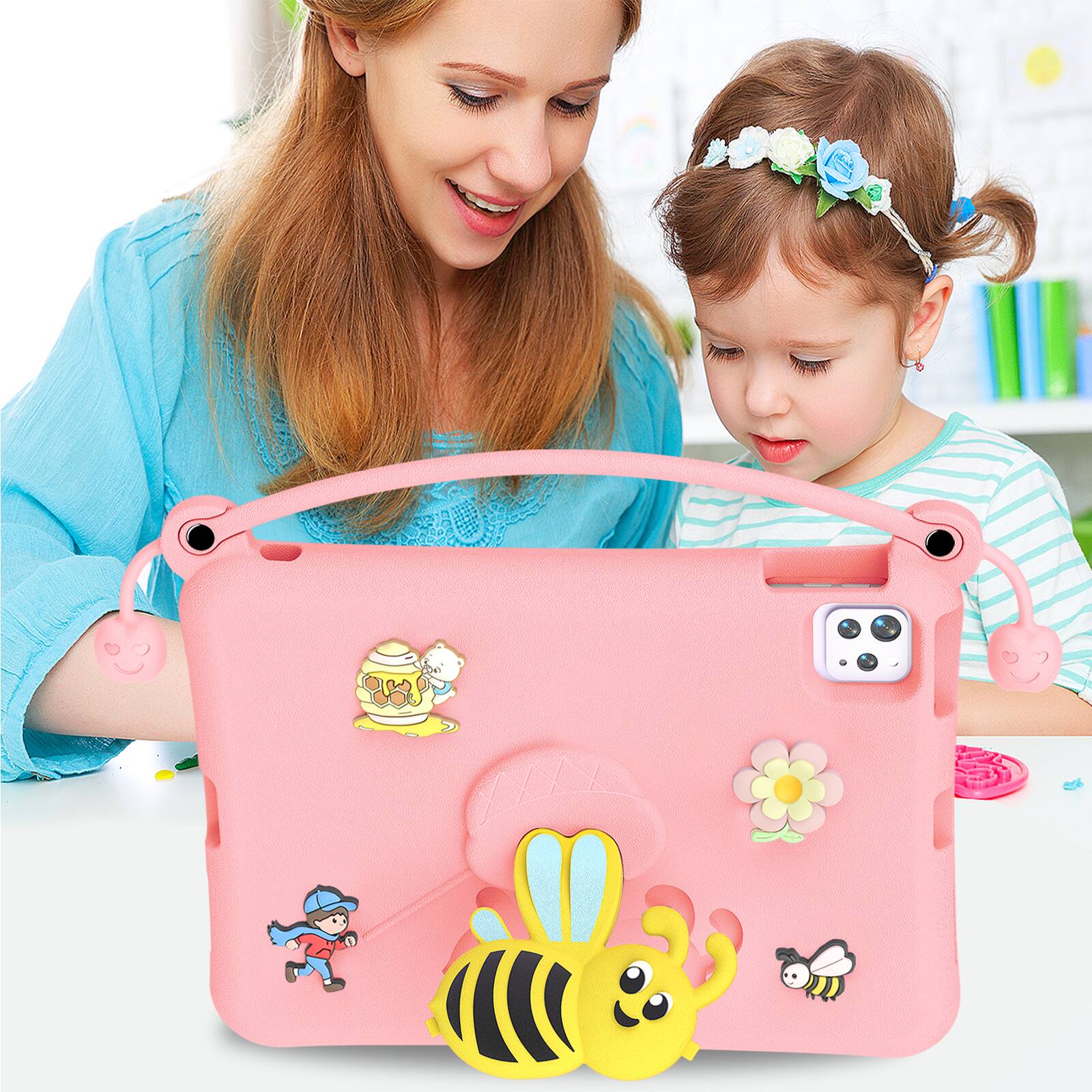 Alt View 4. Dteck - for Apple iPad (A16) 11" 2025 & iPad Air 11‑inch (M4) 2026 Kids EVA Tablet Case,Shockproof Kickstand Cover + Handle - Pink.