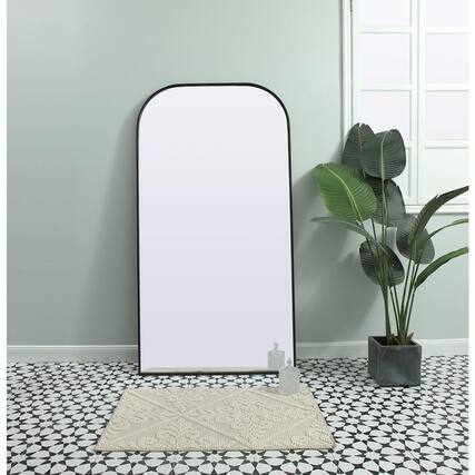 Front. Elegant Decor - Metal Frame Arch Full Length Mirror 35x66 Inch in Black - Black.