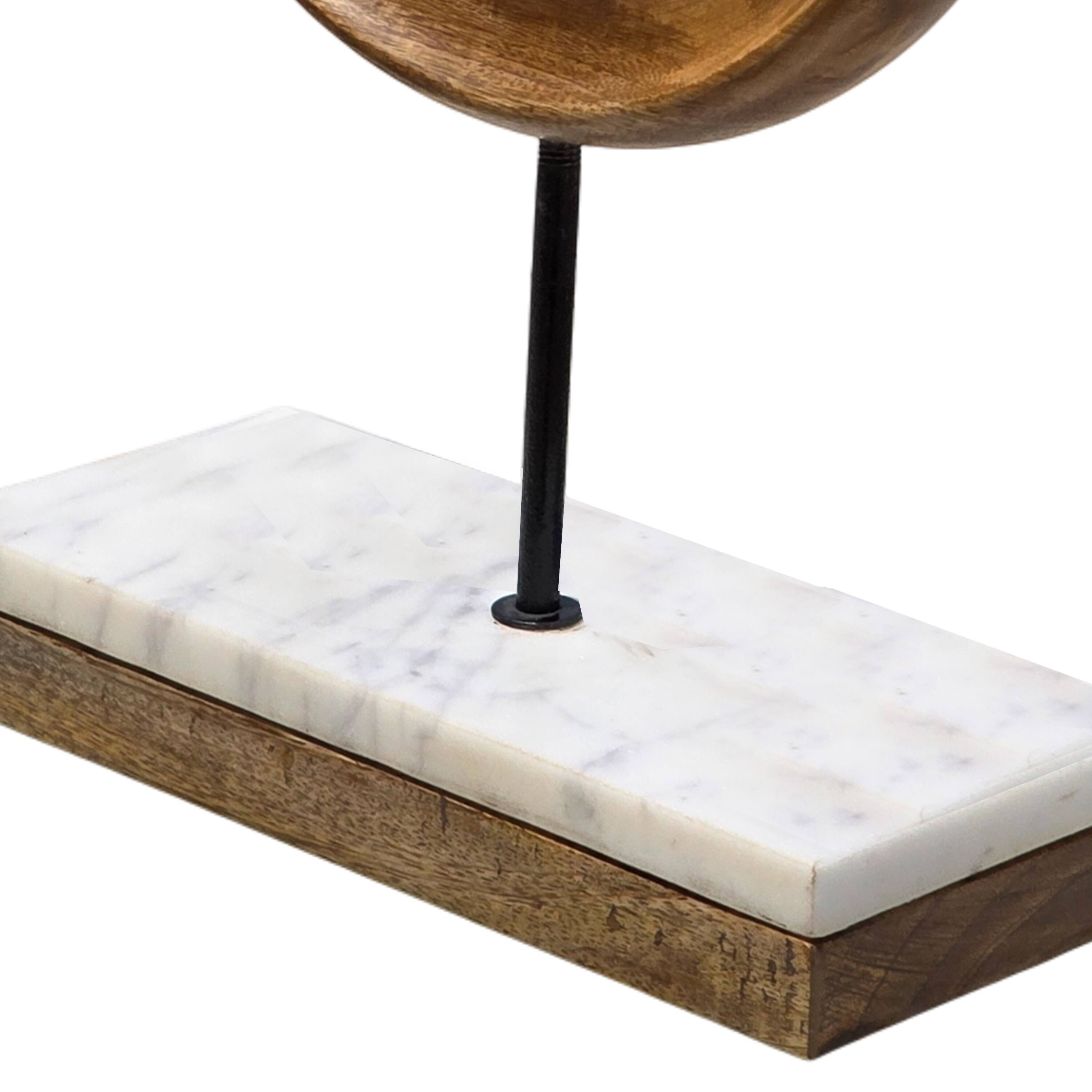 Alt View 2. Manhattan Lane - Decorative Tabletop Sculpture |Mango Wood Ring Design |Iron Stem and Marble Base - Brown, Black, White.