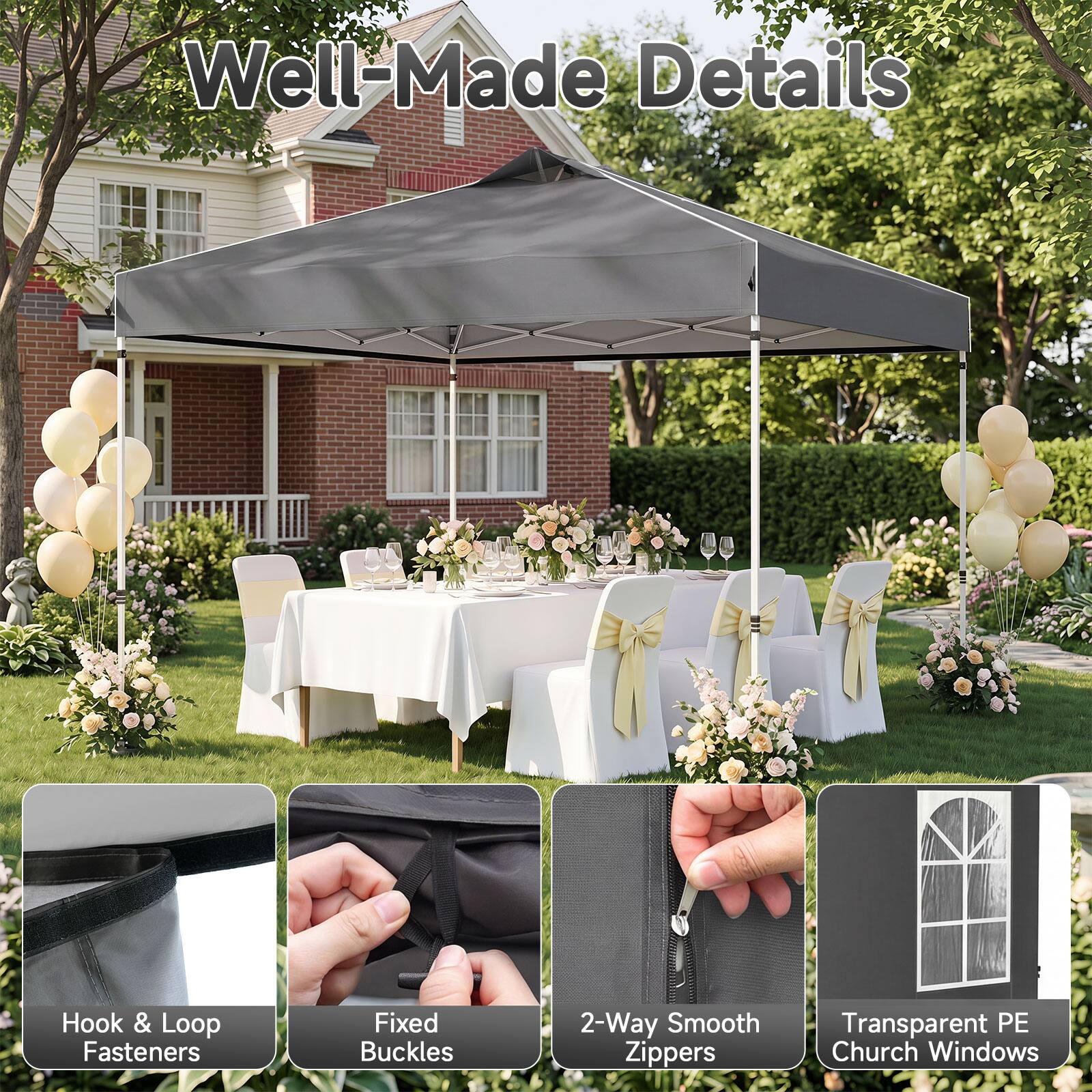 Well-Made Details

Hook & Loop Fasteners  
Fixed Buckles  
2-Way Smooth Zippers  
Transparent PE Church Windows