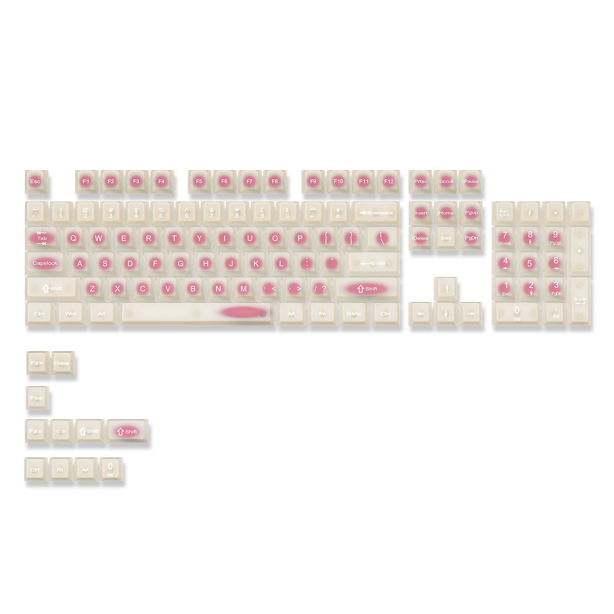 Esc F1 F2 F3 F4 F5 F6 F7 F8 F9 F10 F11 F12 Prtsc ScrLk Pause Tab Q W E R T Y U I O P 1 2 3 4 5 6 7 8 9 0 - = Del Home PgUp End PgDn Insert Print Capslock A S D F G H J K L Z X C V B N M Shift Ctrl Win Alt Spacebar Fn Menu Ctrl