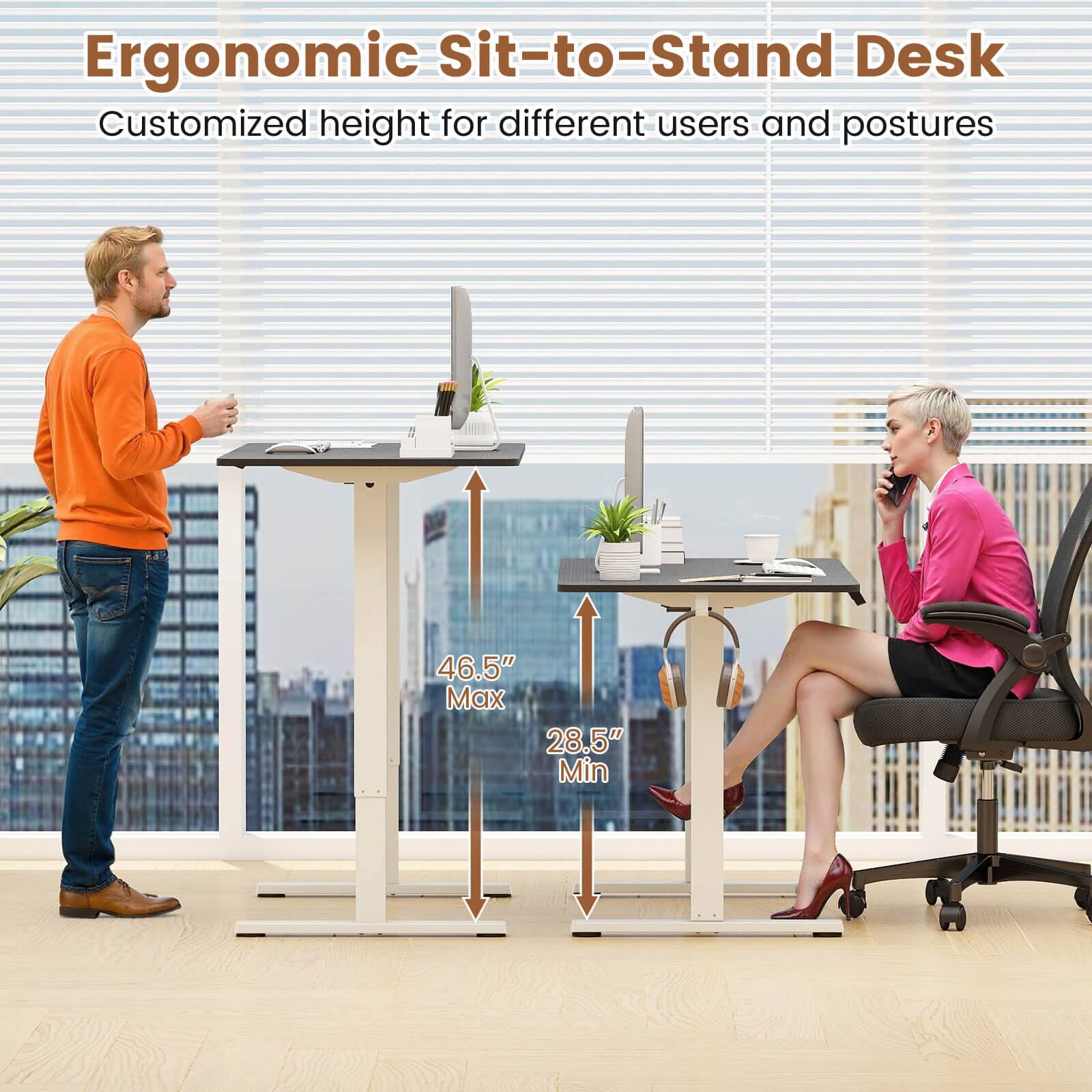 Ergonomic Sit-to-Stand Desk  
Customized height for different users and postures  

46.5" Max  
28.5" Min