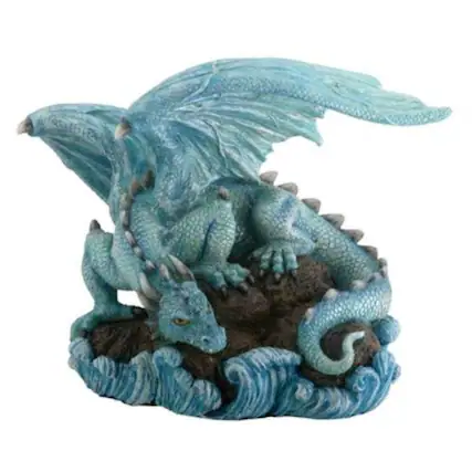 Front. Pacific Trading - Blue Water Dragon on Rock Figurine Medieval Mythical Fantasy Creature Decoration.