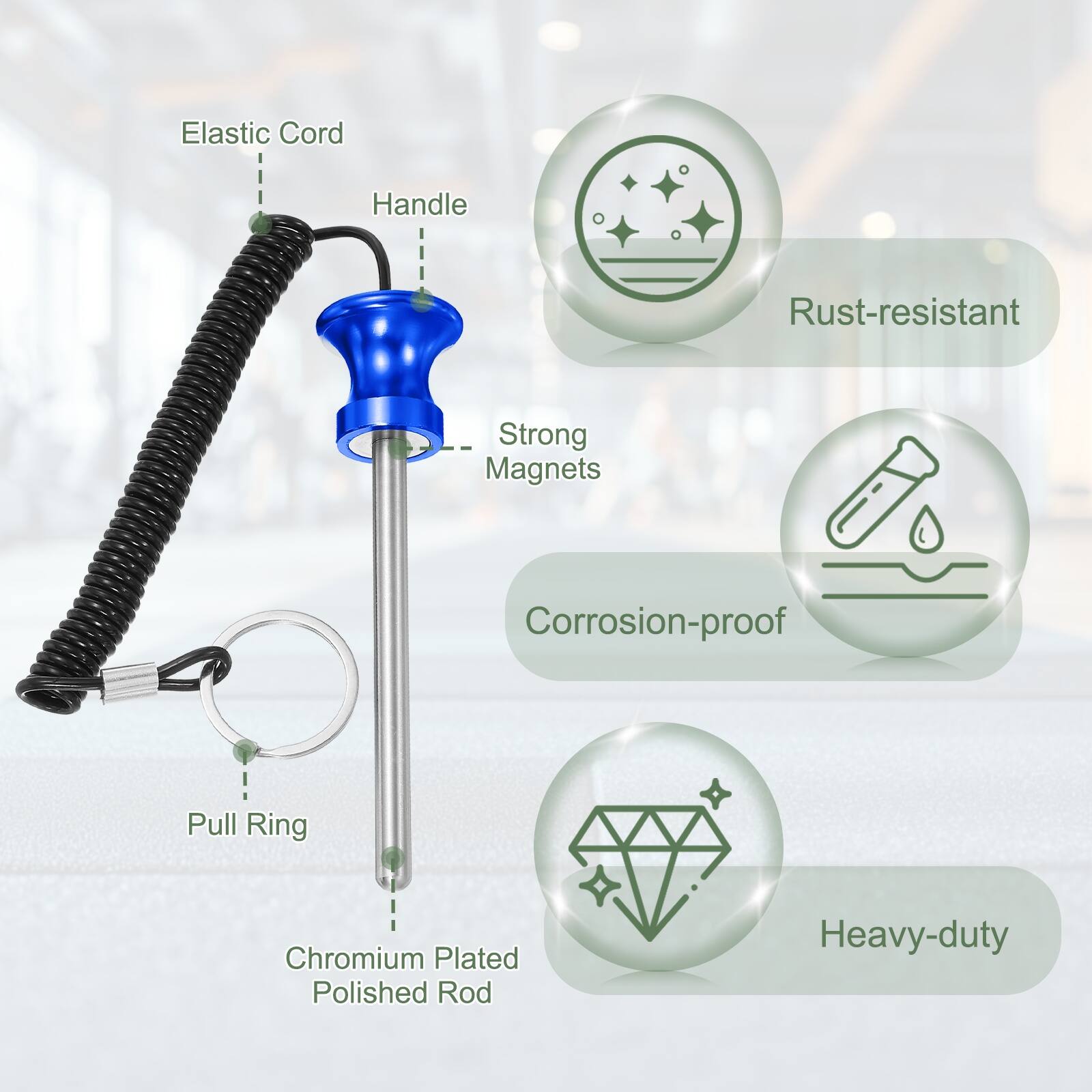 Elastic Cord, Handle, Strong Magnets, Pull Ring, Chromium Plated Polished Rod, Rust-resistant, Corrosion-proof, Heavy-duty
